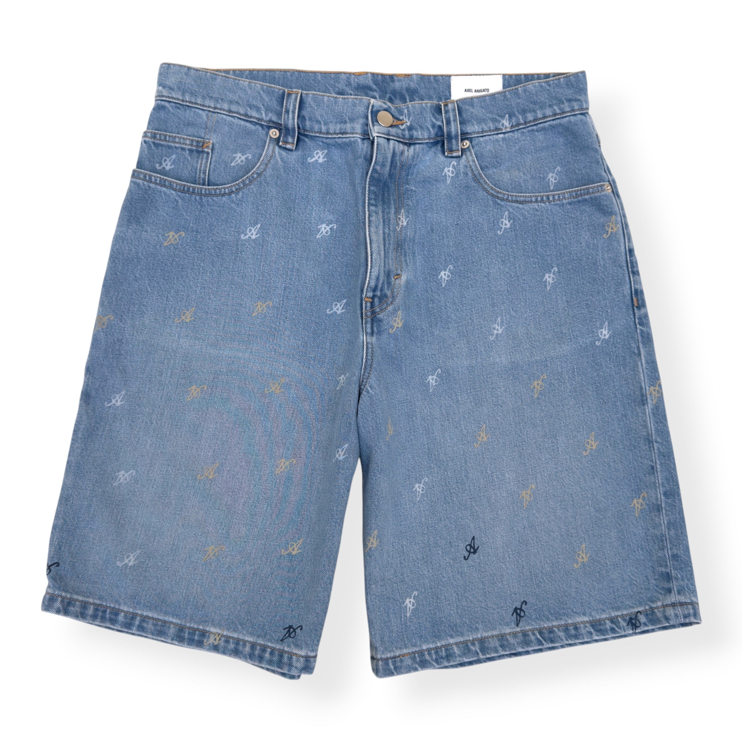 AXEL ARIGATO MILES MONOGRAM DENIM SHORTS BLUE W32 / M