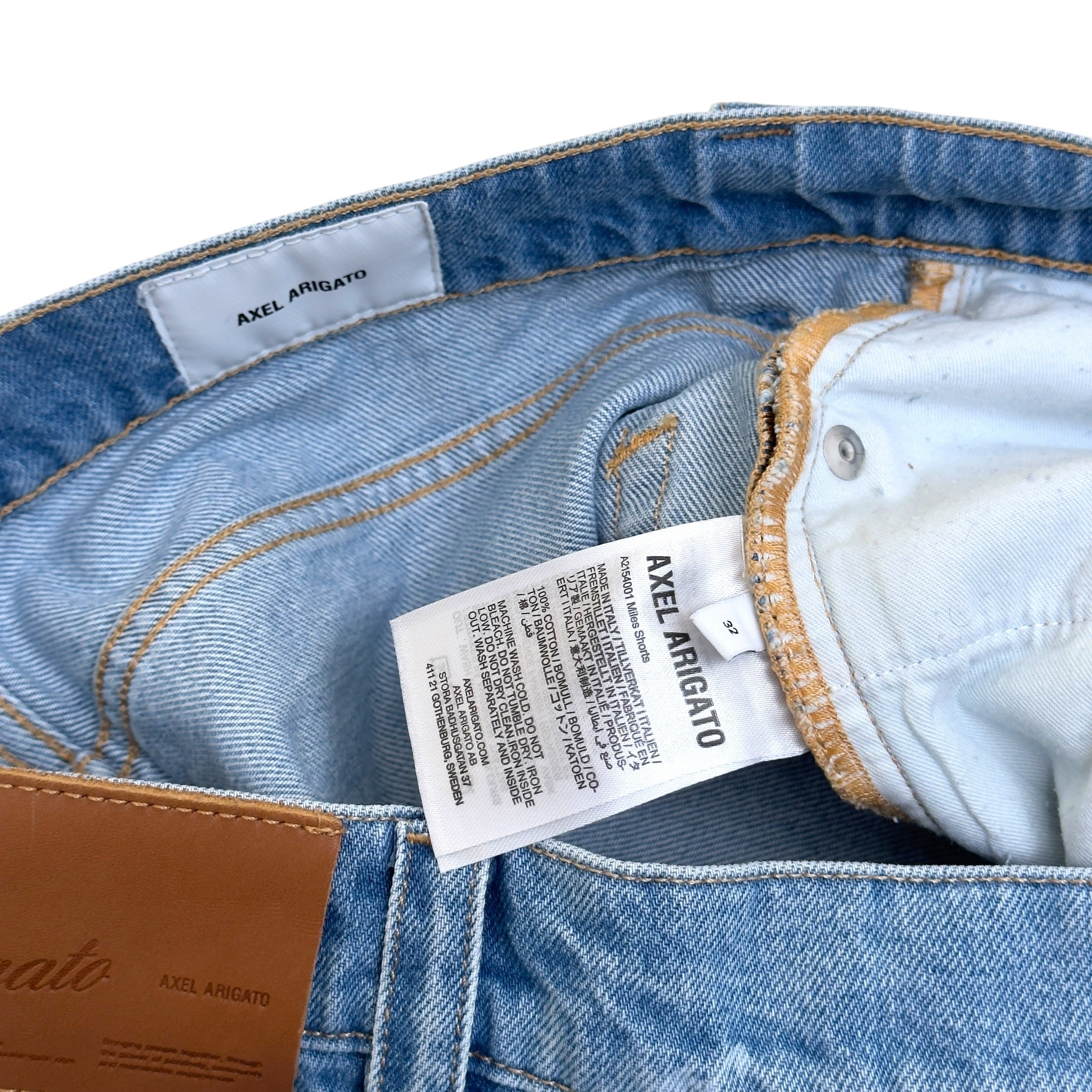 AXEL ARIGATO MILES MONOGRAM DENIM SHORTS BLUE W32 / M