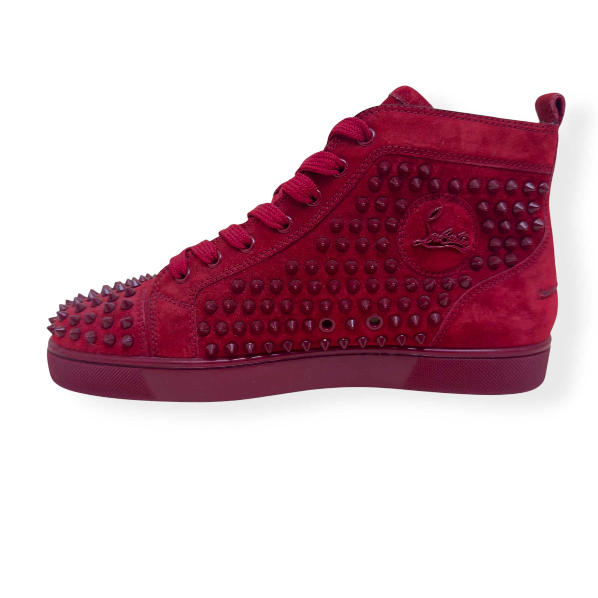 CHRISTIAN LOUBOUTIN LOUIS SPIKE SUEDE HIGH TOP SNEAKER RED 41.5 / UK7.5