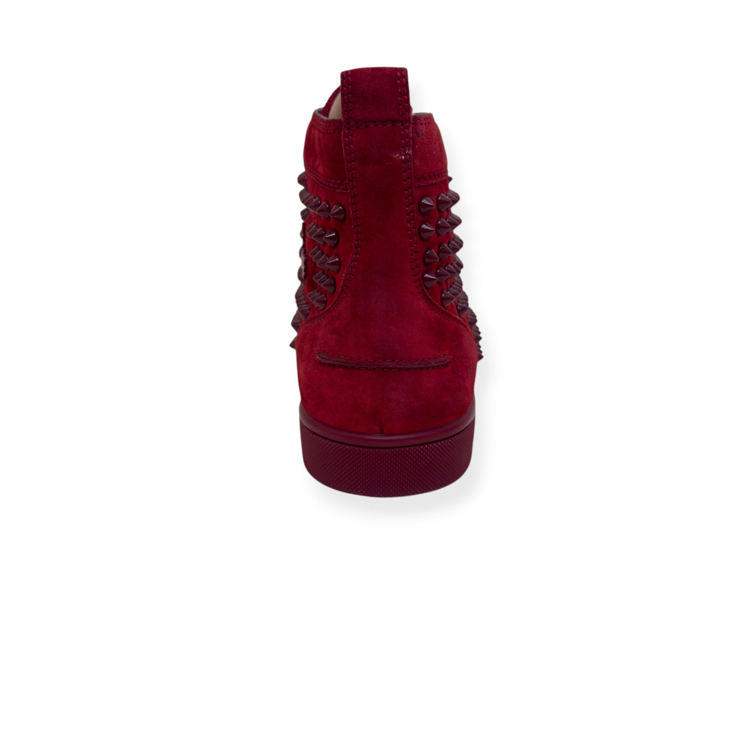 CHRISTIAN LOUBOUTIN LOUIS SPIKE SUEDE HIGH TOP SNEAKER RED 41.5 / UK7.5
