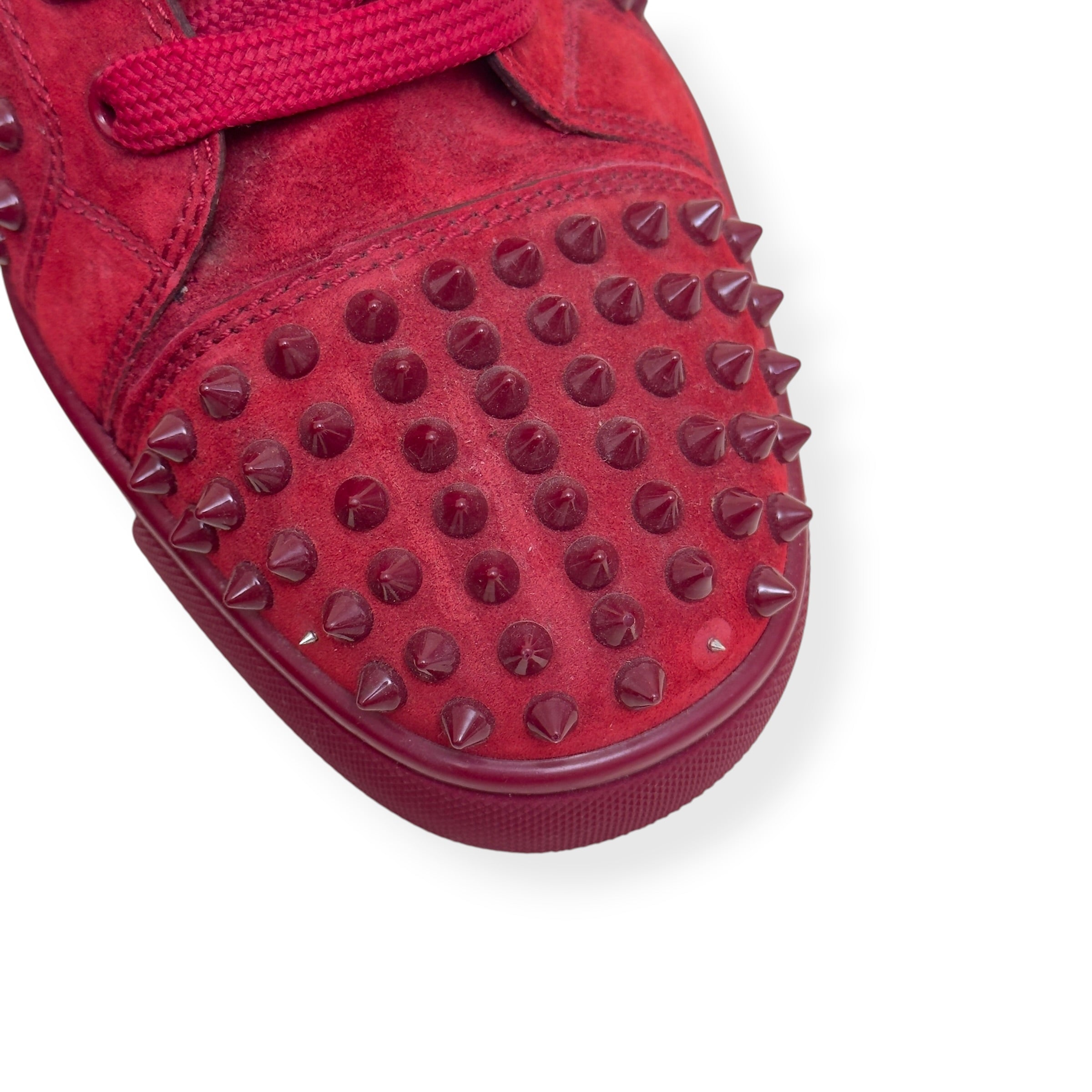 CHRISTIAN LOUBOUTIN LOUIS SPIKE SUEDE HIGH TOP SNEAKER RED 41.5 / UK7.5