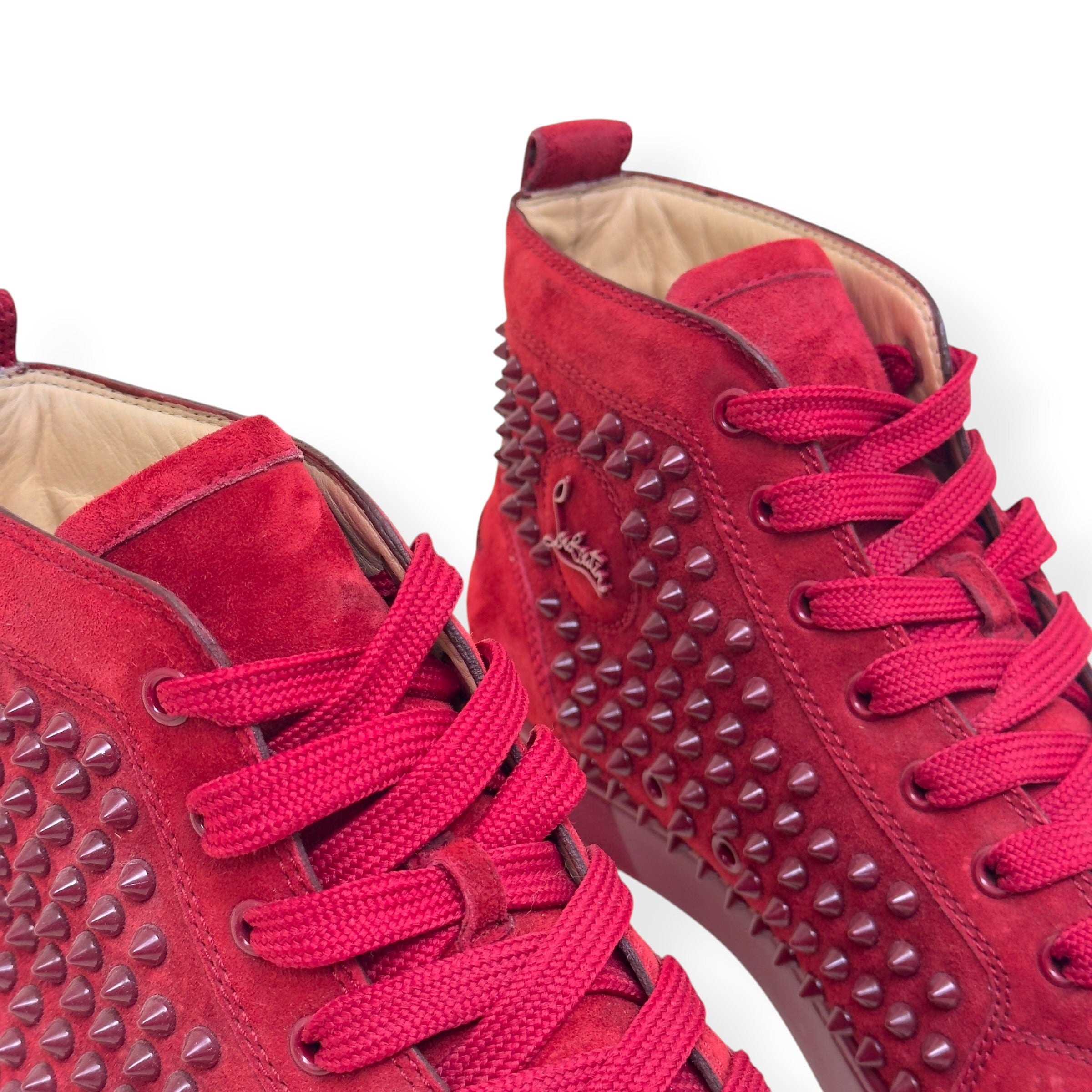 CHRISTIAN LOUBOUTIN LOUIS SPIKE SUEDE HIGH TOP SNEAKER RED 41.5 / UK7.5