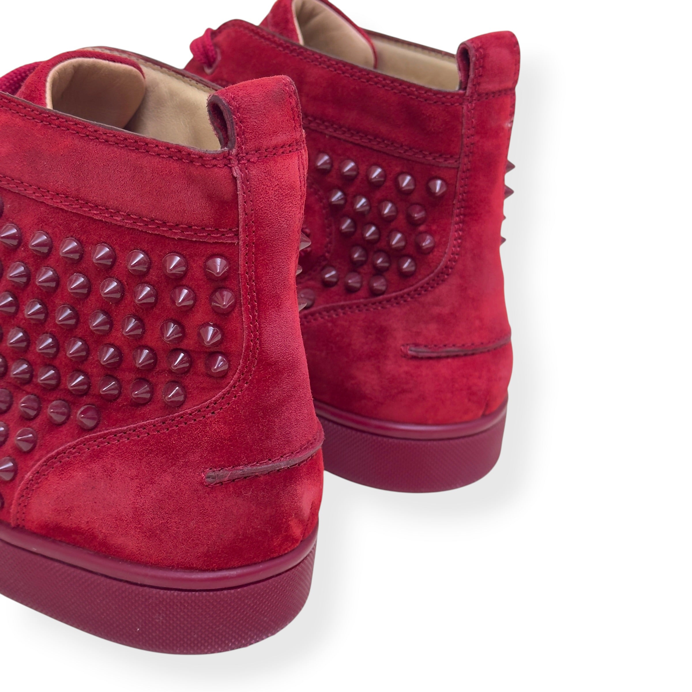 CHRISTIAN LOUBOUTIN LOUIS SPIKE SUEDE HIGH TOP SNEAKER RED 41.5 / UK7.5