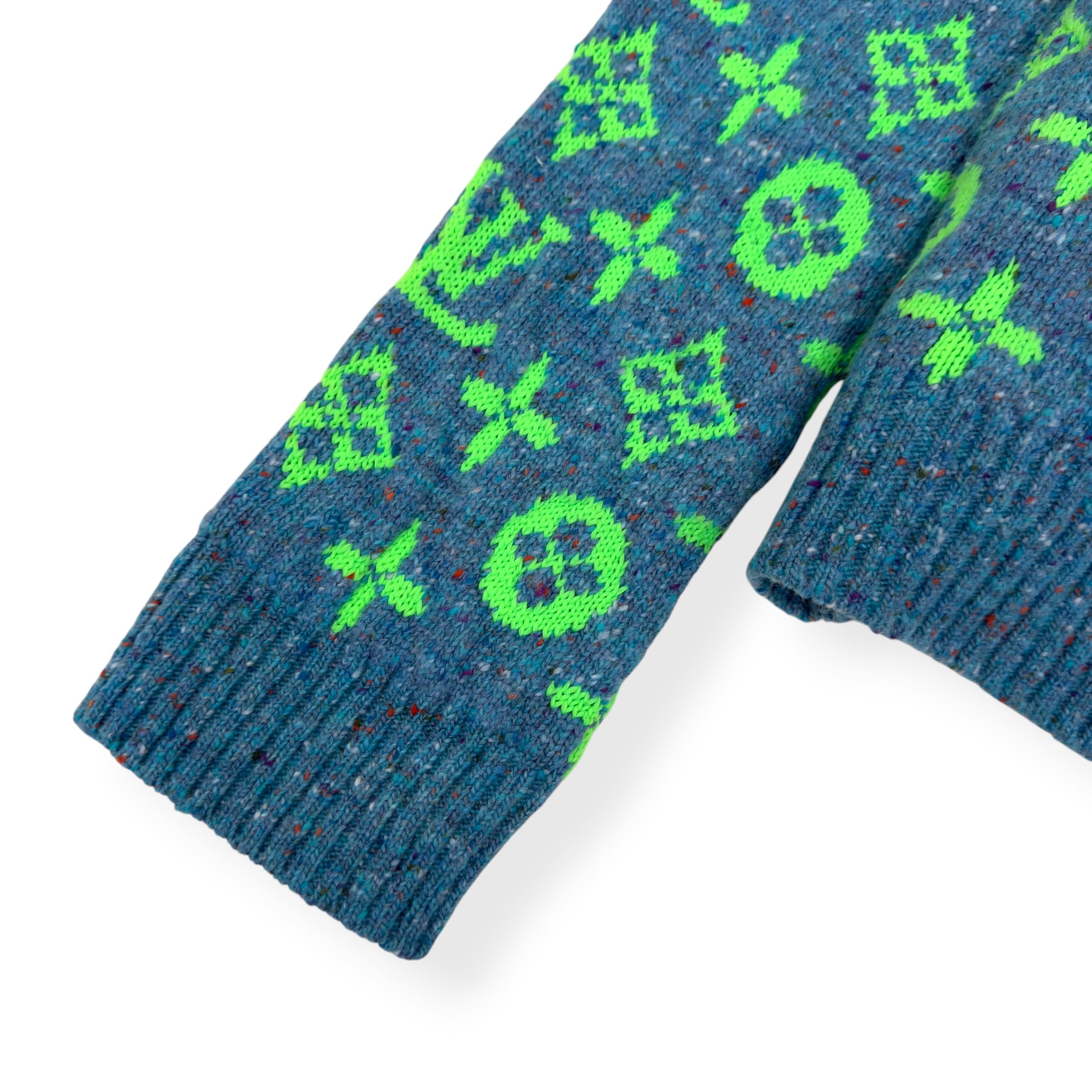 LOUIS VUITTON SS22 SIGNATURE MONOGRAM KNIT CARDIGAN GREEN / TURQUOISE M