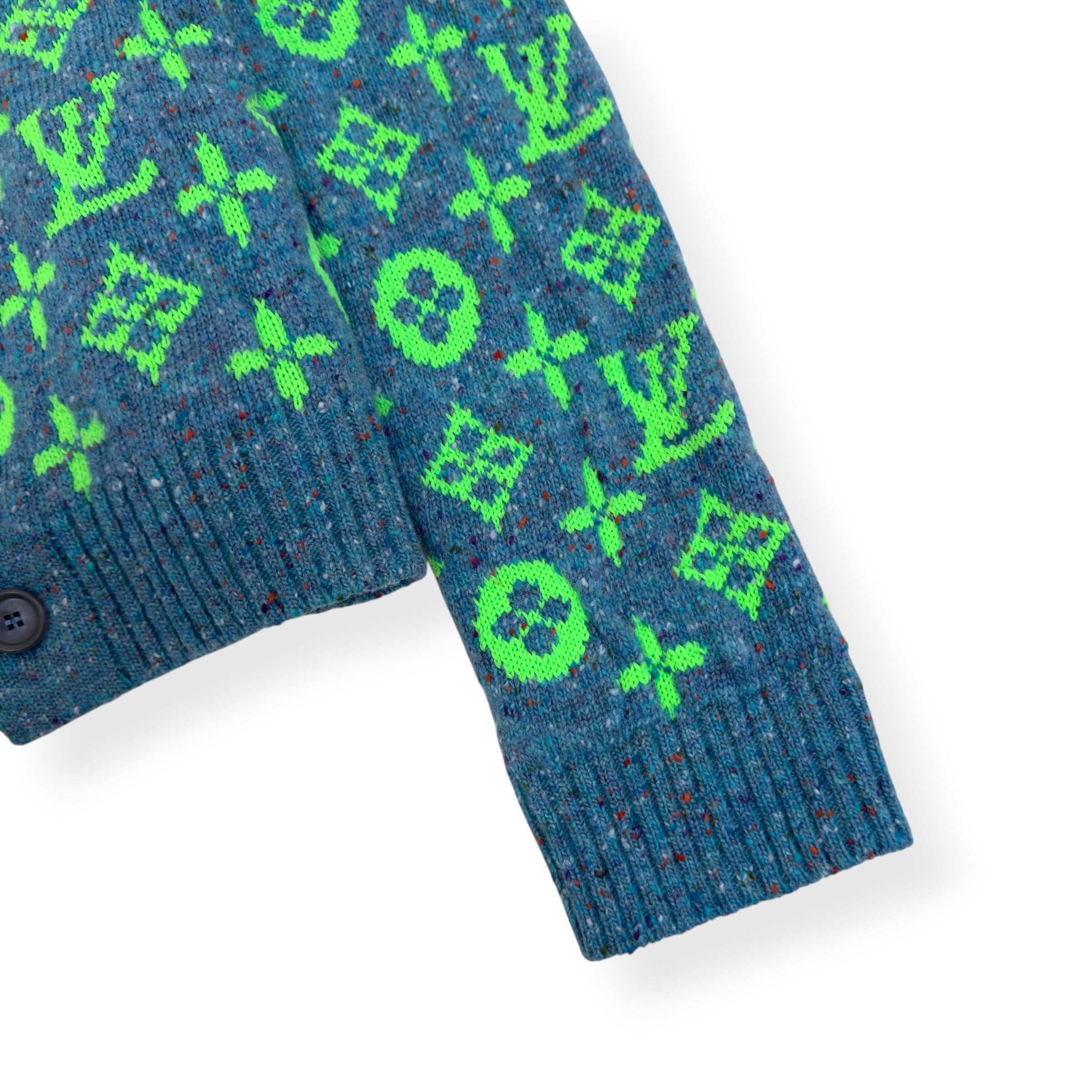 LOUIS VUITTON SS22 SIGNATURE MONOGRAM KNIT CARDIGAN GREEN / TURQUOISE M