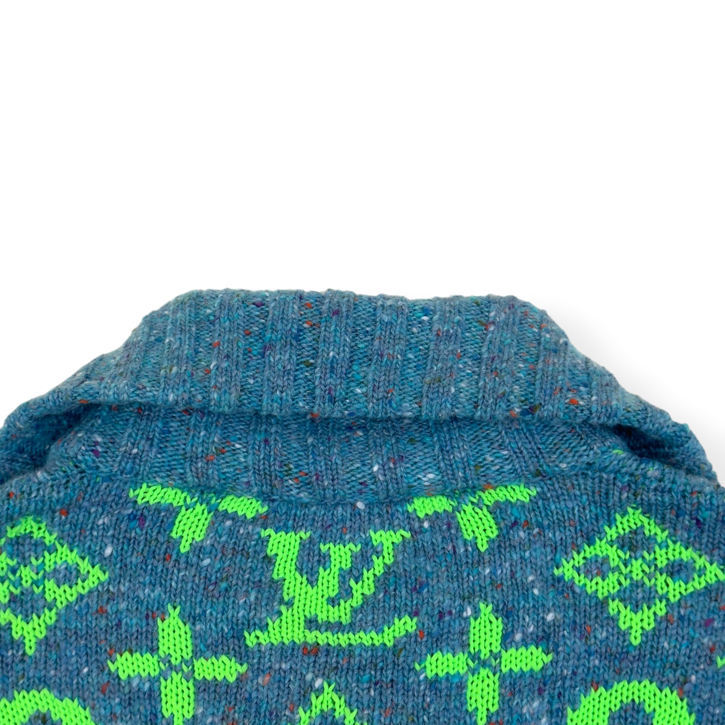 LOUIS VUITTON SS22 SIGNATURE MONOGRAM KNIT CARDIGAN GREEN / TURQUOISE M