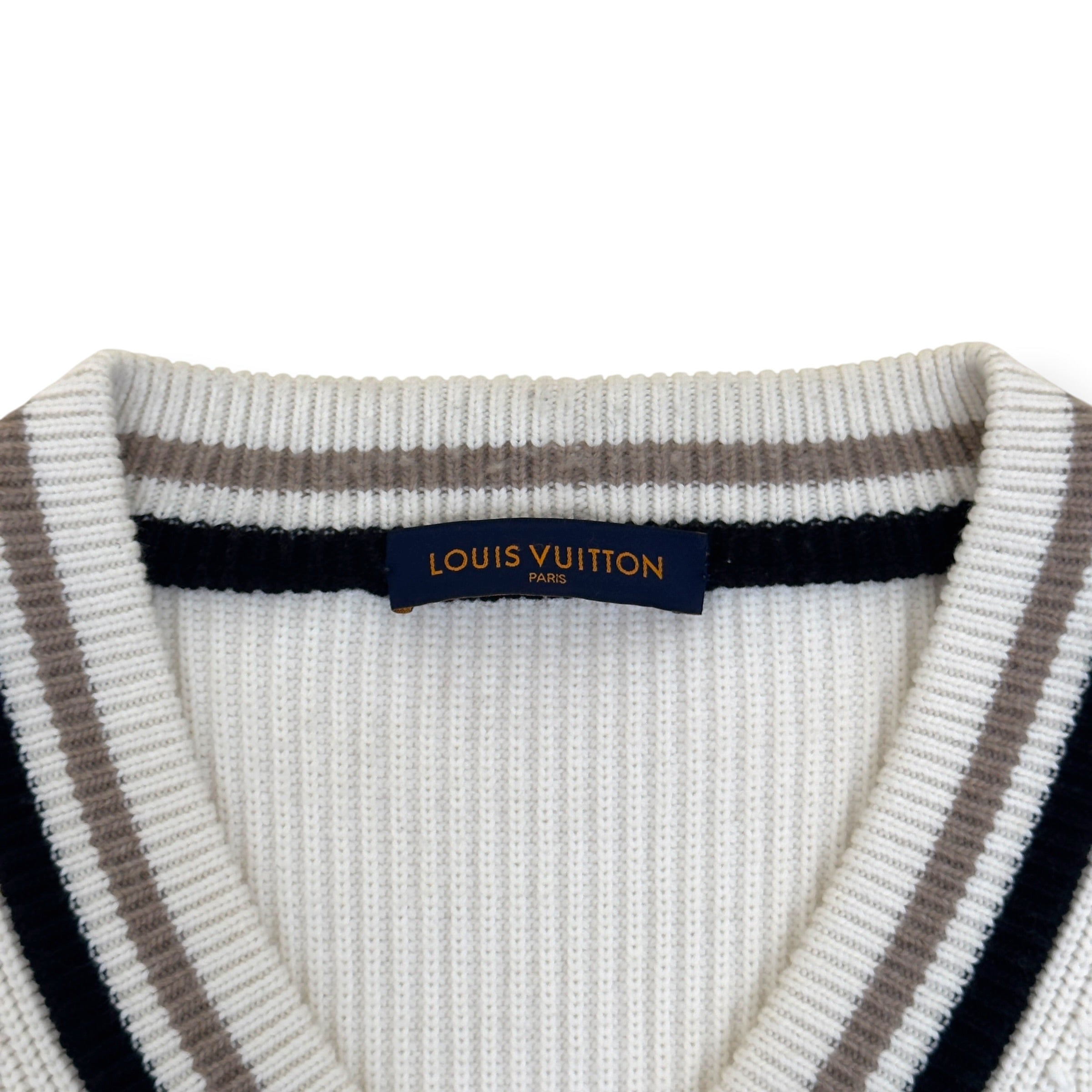 LOUIS VUITTON SIGNATURE LOGO V-NECK KNIT PULLOVER WHITE XL