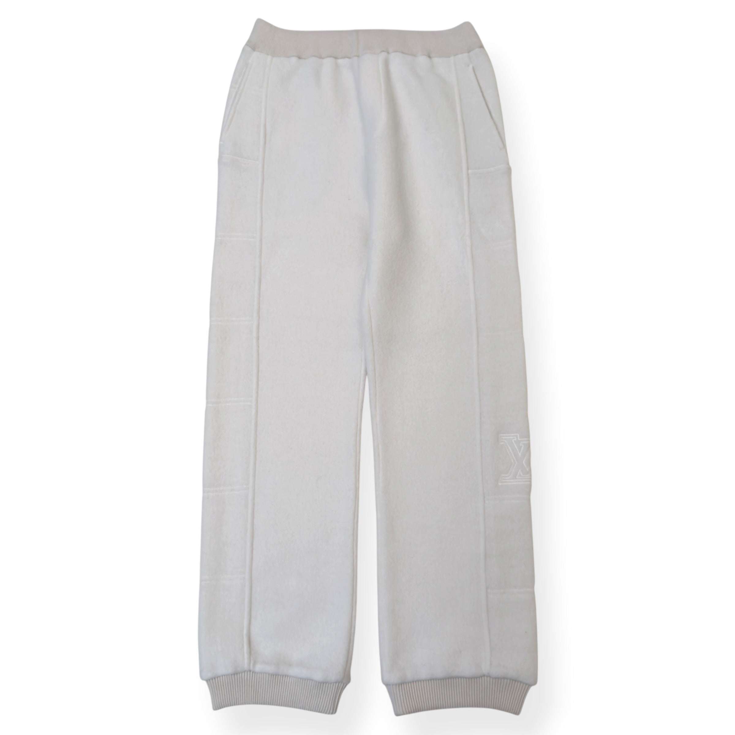 LOUIS VUITTON QUILTED TEXTURED WOOL TROUSERS LUXURY WHITE XL