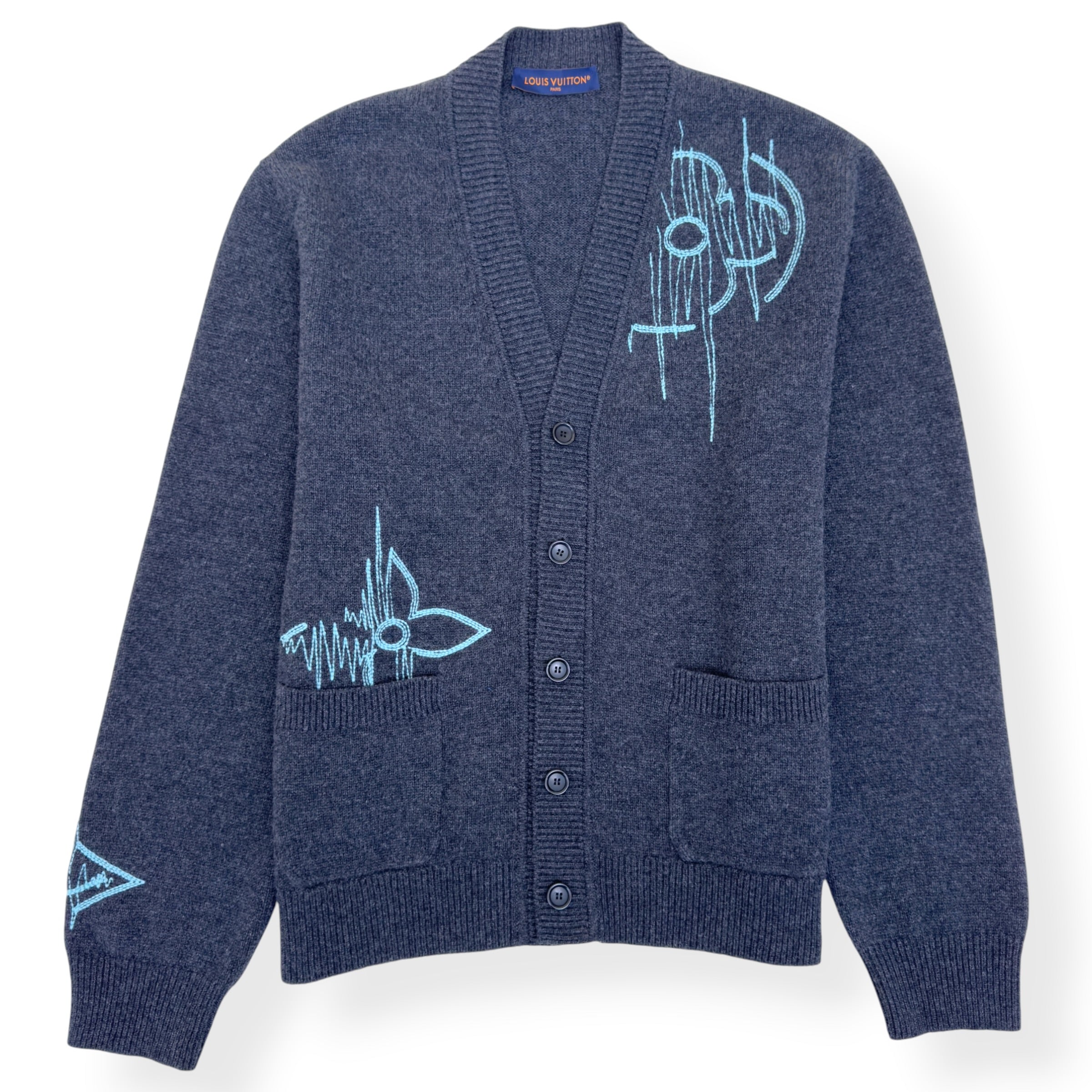 LOUIS VUITTON LV FREQUENCY EMBROIDERED WOOL CARDIGAN GREY L