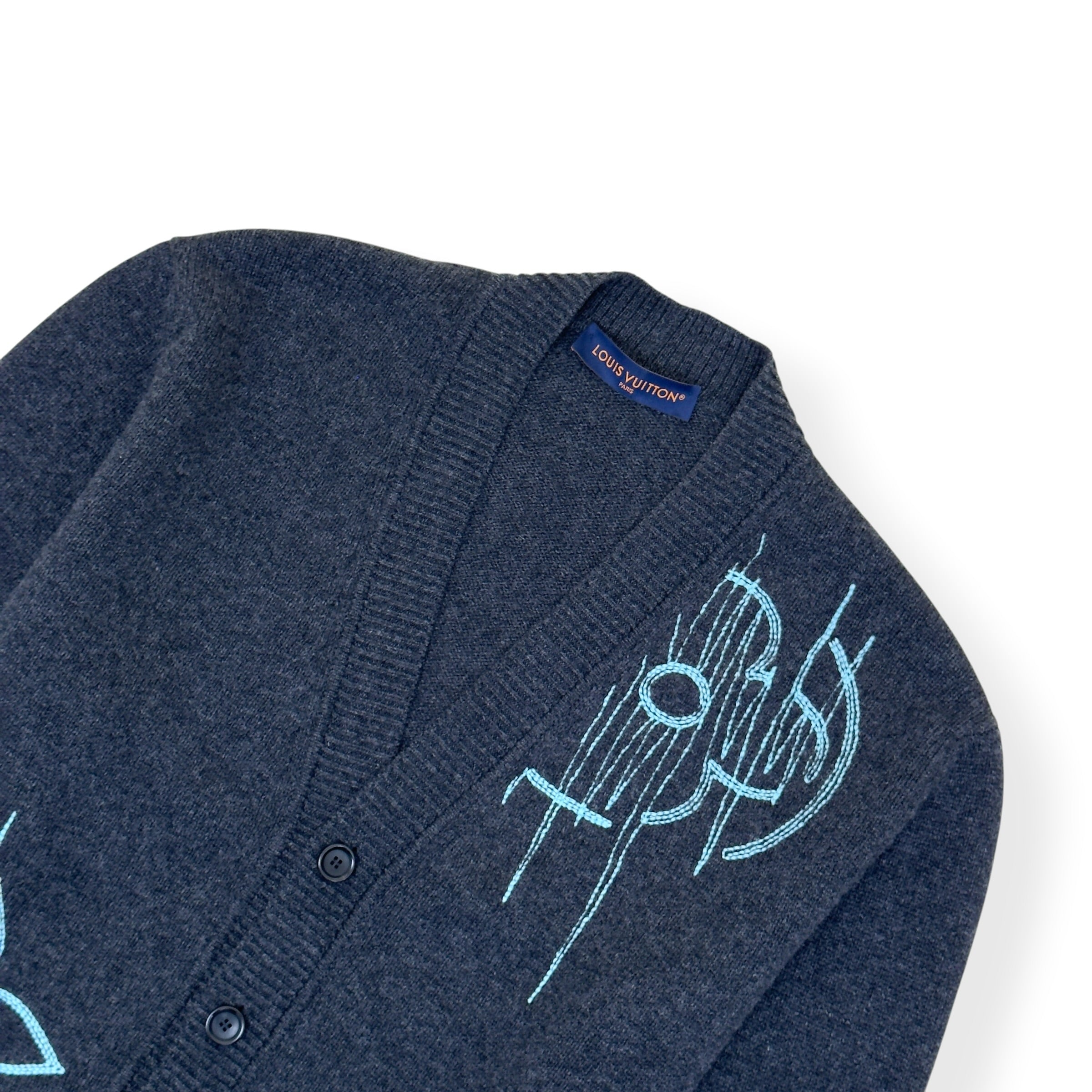 LOUIS VUITTON LV FREQUENCY EMBROIDERED WOOL CARDIGAN GREY L