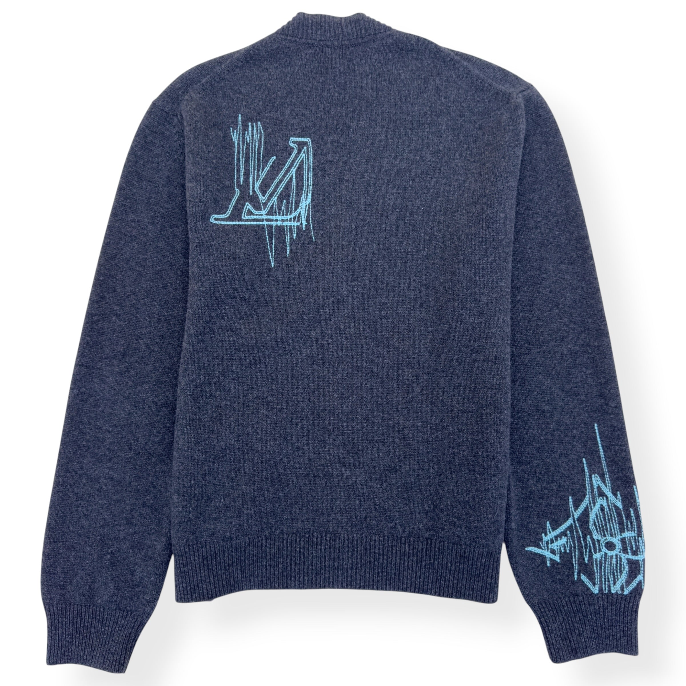 LOUIS VUITTON LV FREQUENCY EMBROIDERED WOOL CARDIGAN GREY L