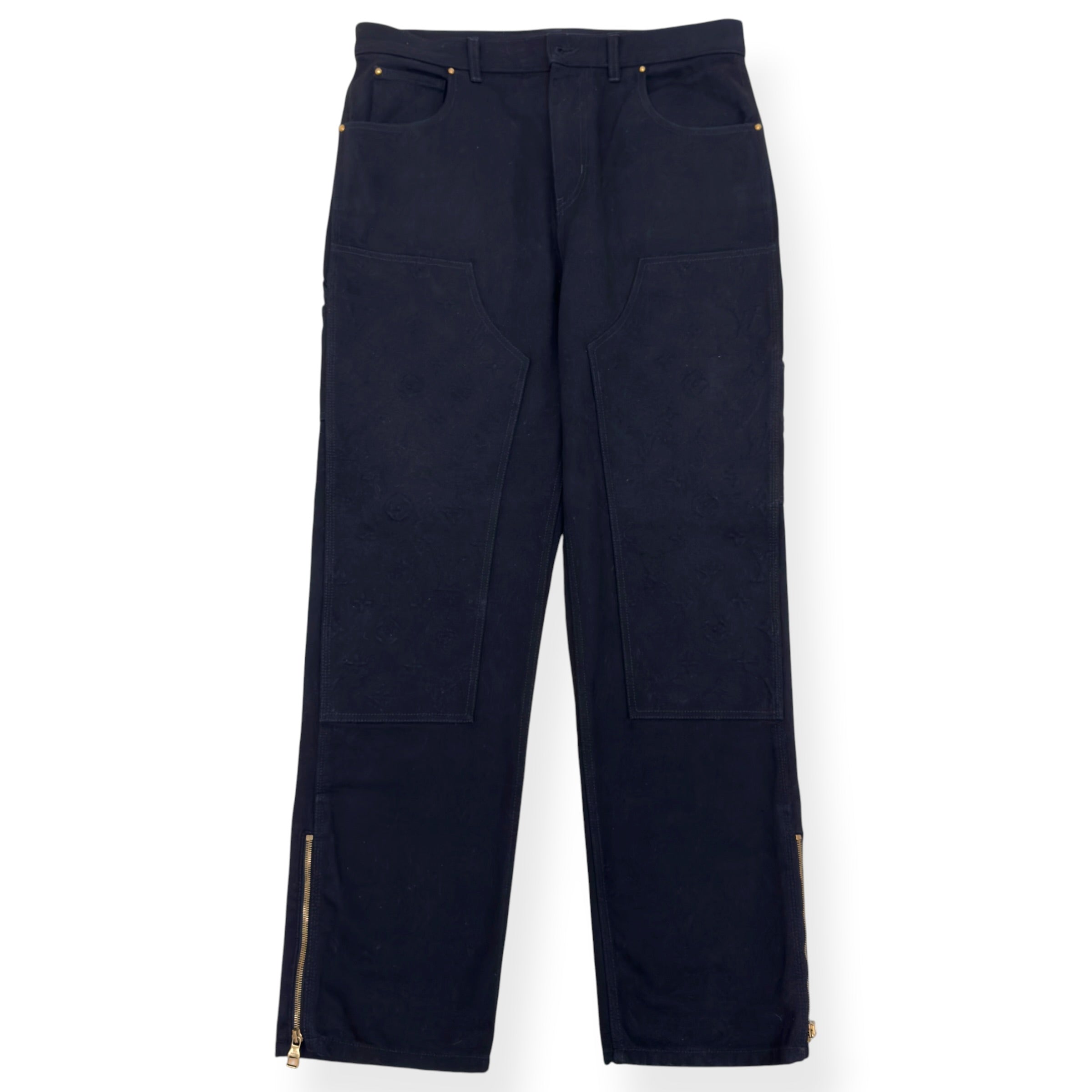 LOUIS VUITTON LV MONOGRAM DENIM WORKWEAR CARPENTER JEANS BLACK 34 / L
