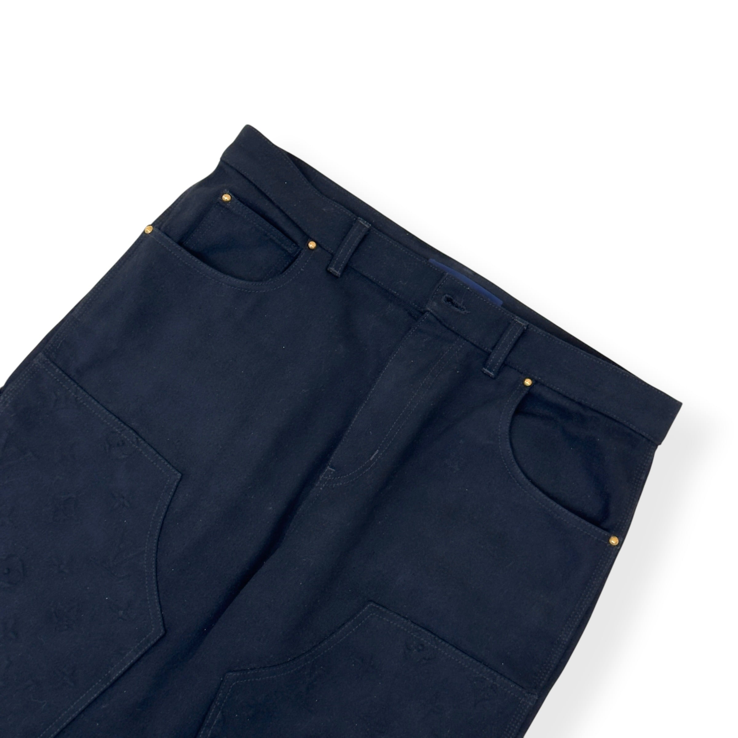LOUIS VUITTON LV MONOGRAM DENIM WORKWEAR CARPENTER JEANS BLACK 34 / L