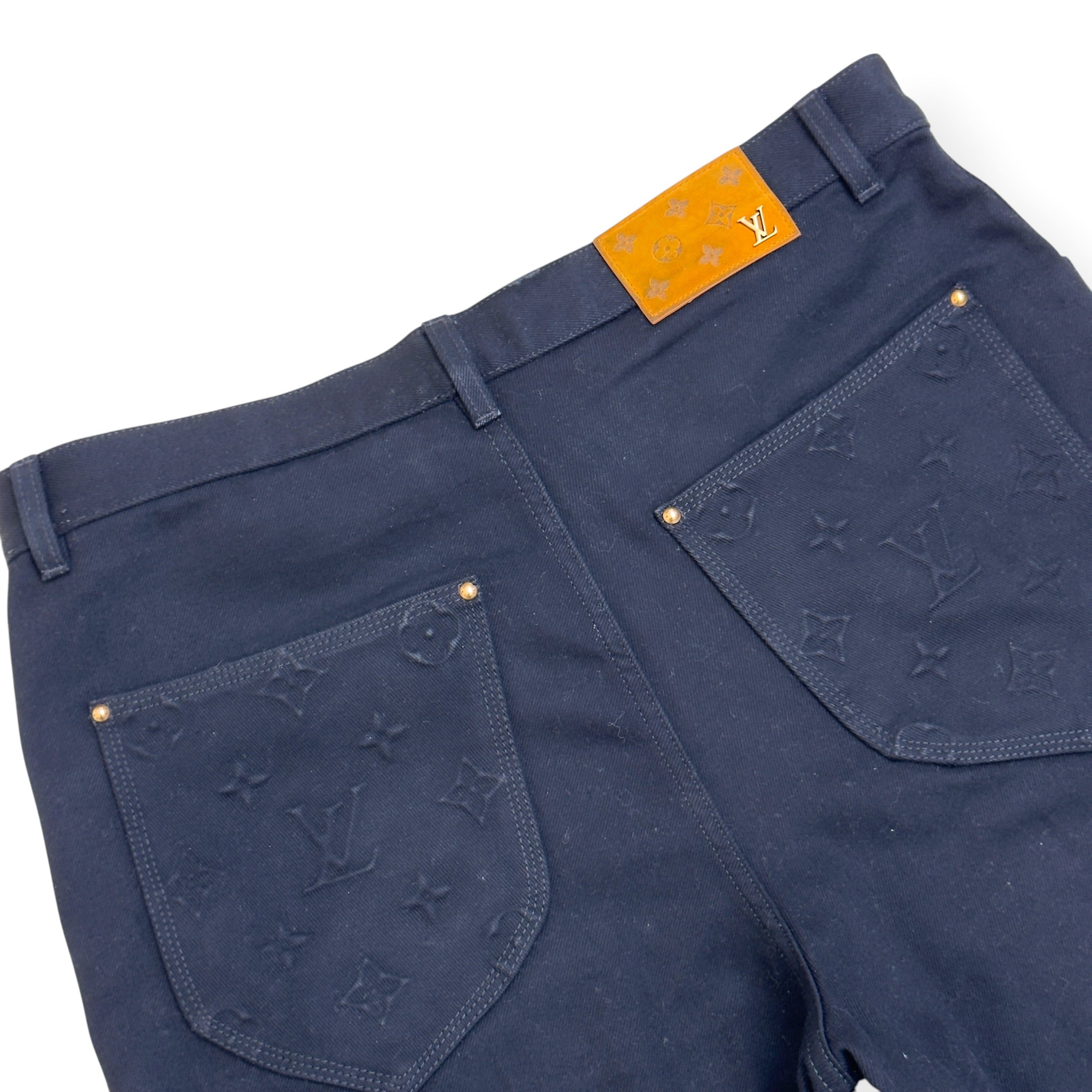 LOUIS VUITTON LV MONOGRAM DENIM WORKWEAR CARPENTER JEANS BLACK 34 / L