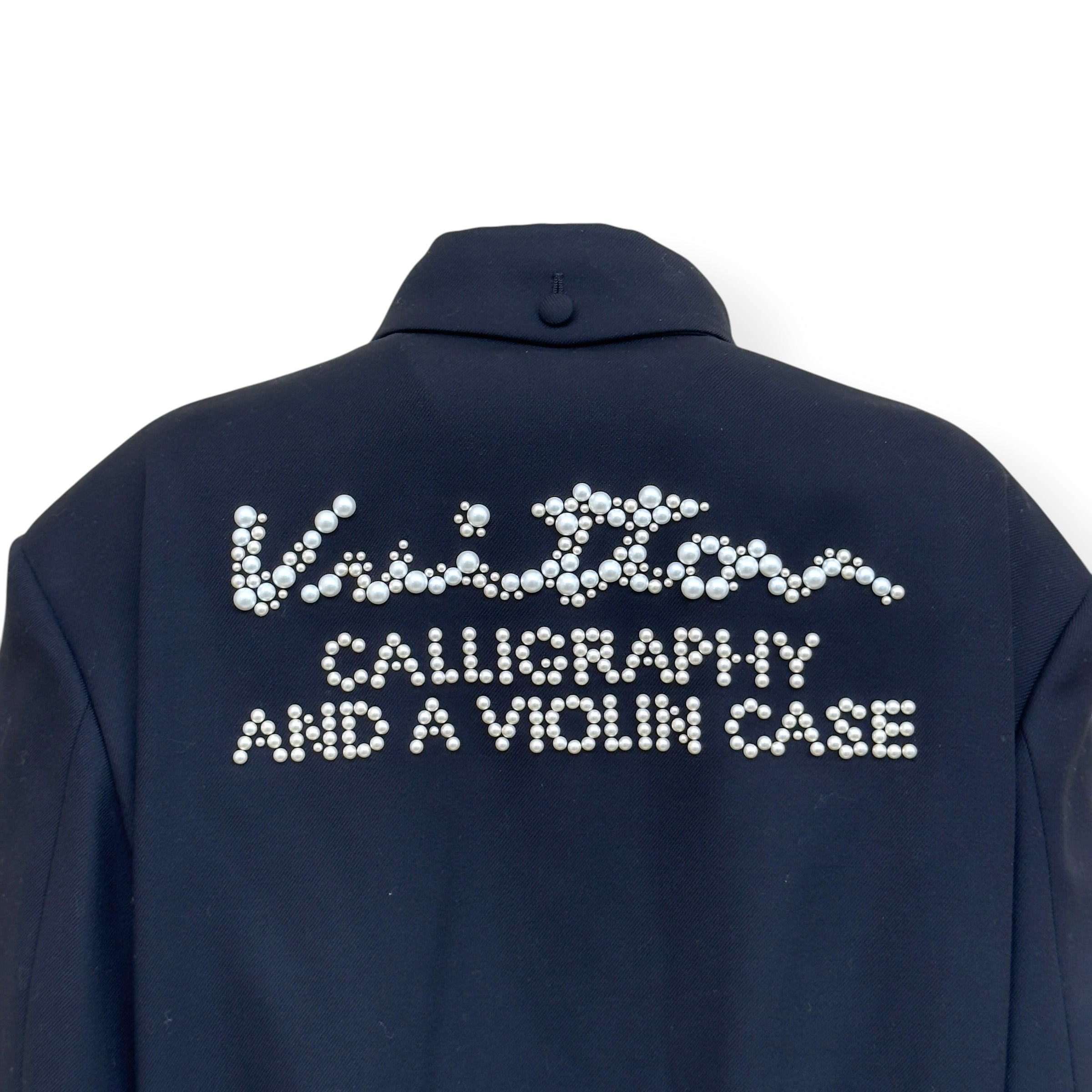 LOUIS VUITTON PEARL CALLIGRAPHY EMBELLISHED WOOL BLOUSON JACKET BLACK 54 / XL