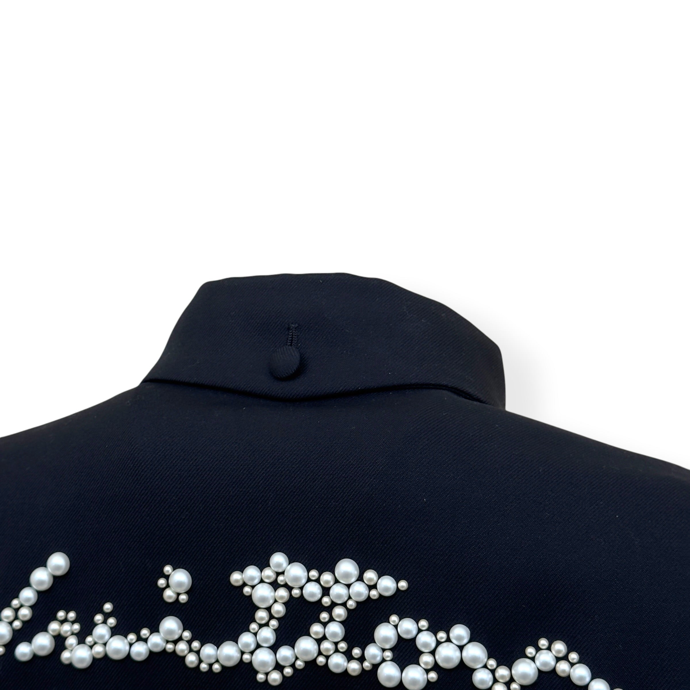 LOUIS VUITTON PEARL CALLIGRAPHY EMBELLISHED WOOL BLOUSON JACKET BLACK 54 / XL