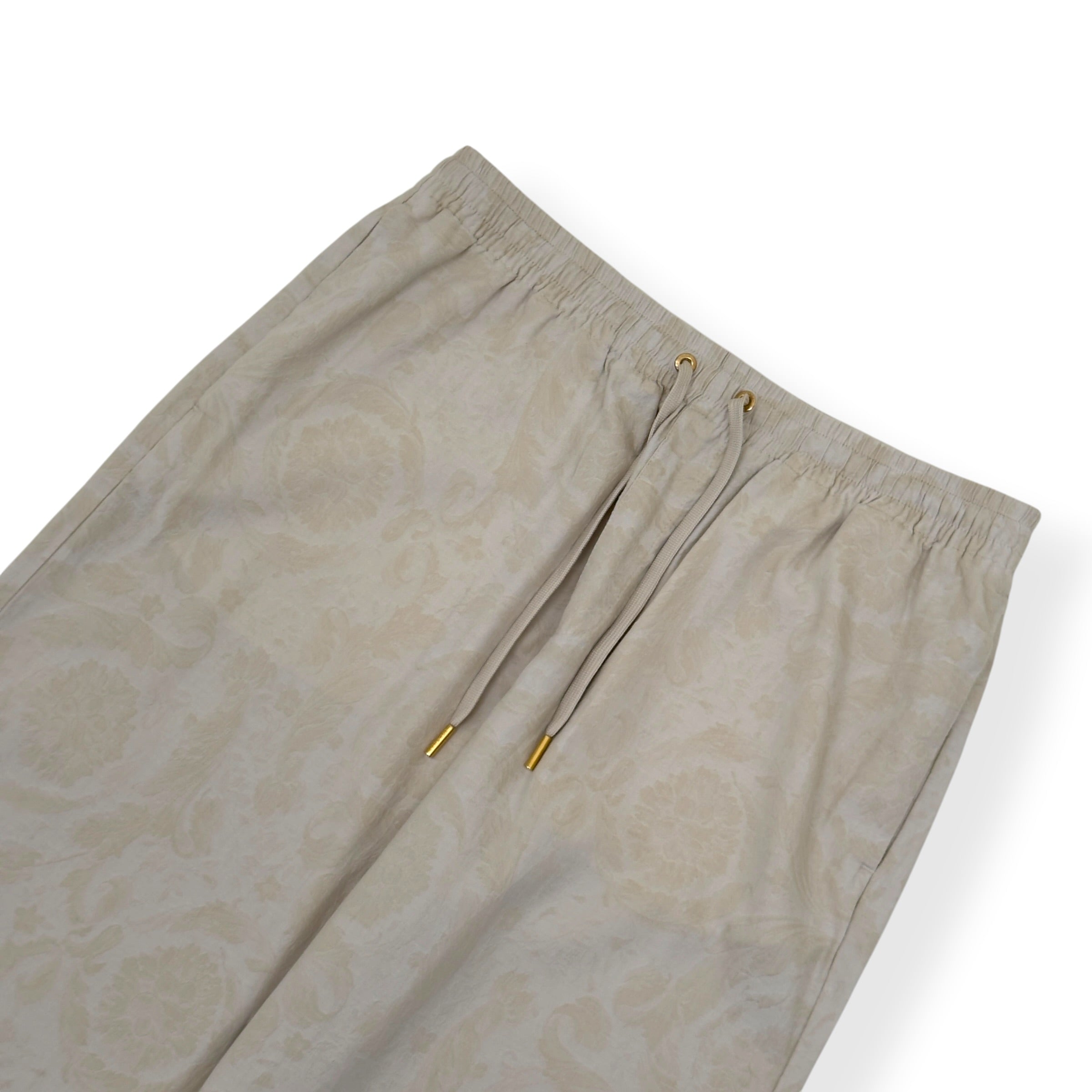 VERSACE BAROCCO CHAMBRAY JACQUARD DRAWSTRING TROUSERS BEIGE 54 / XL