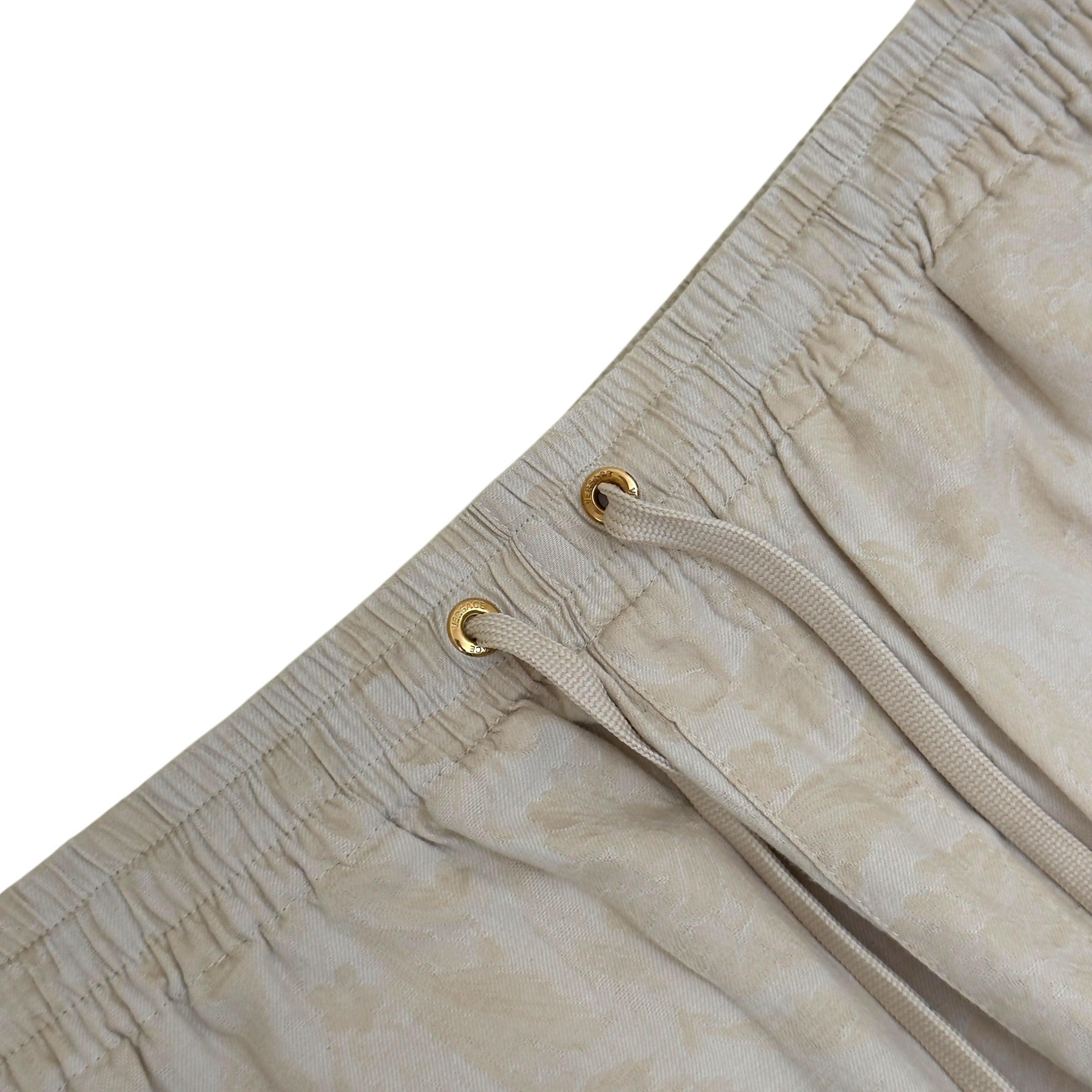 VERSACE BAROCCO CHAMBRAY JACQUARD DRAWSTRING TROUSERS BEIGE 54 / XL