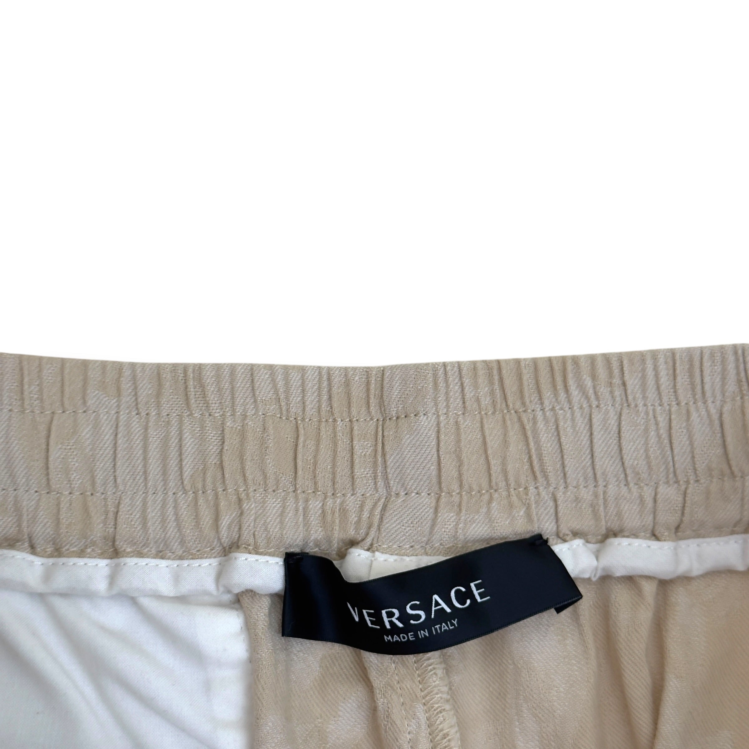VERSACE BAROCCO CHAMBRAY JACQUARD DRAWSTRING TROUSERS BEIGE 54 / XL