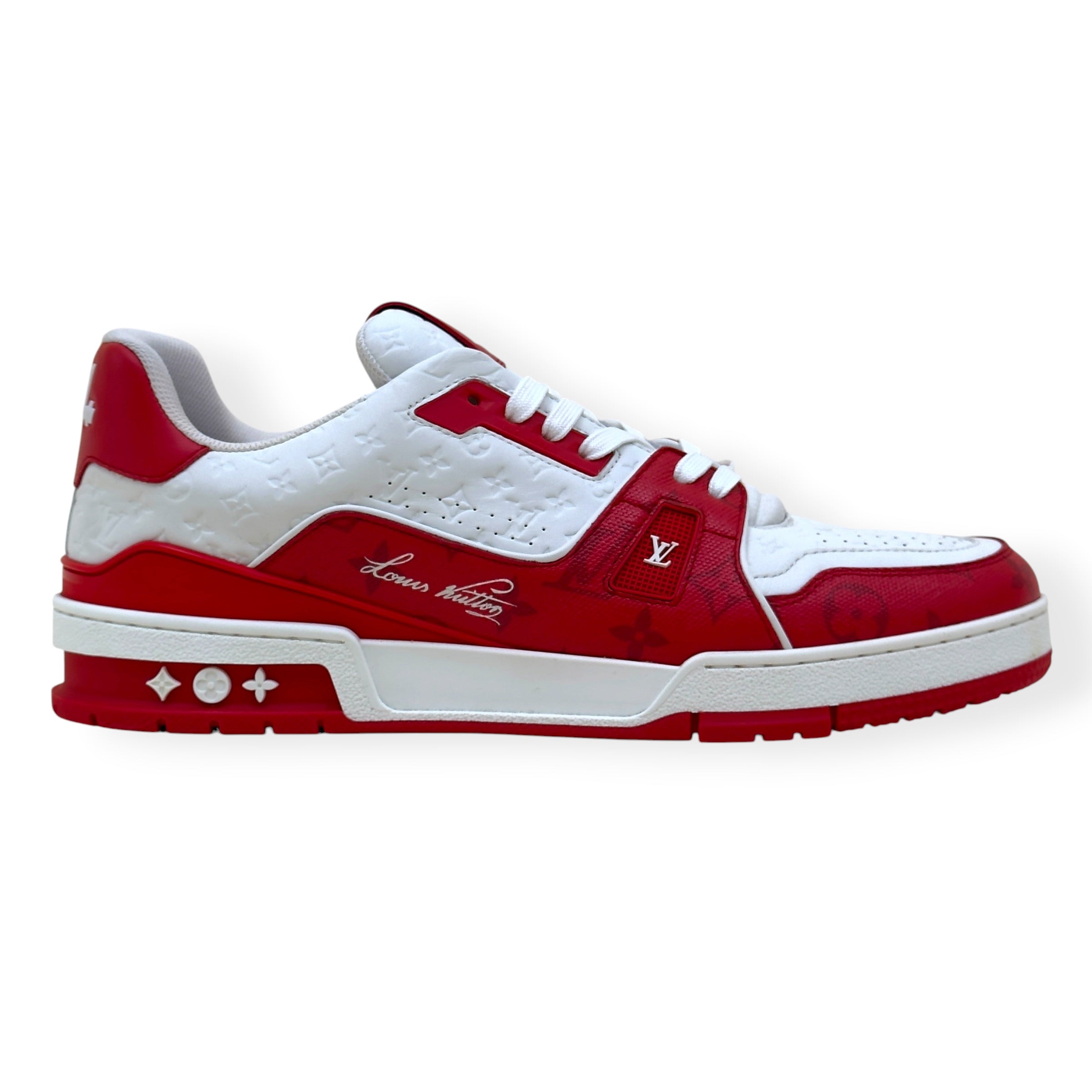 LOUIS VUITTON LV TRAINER SNEAKER RED WHITE MONOGRAM UK10
