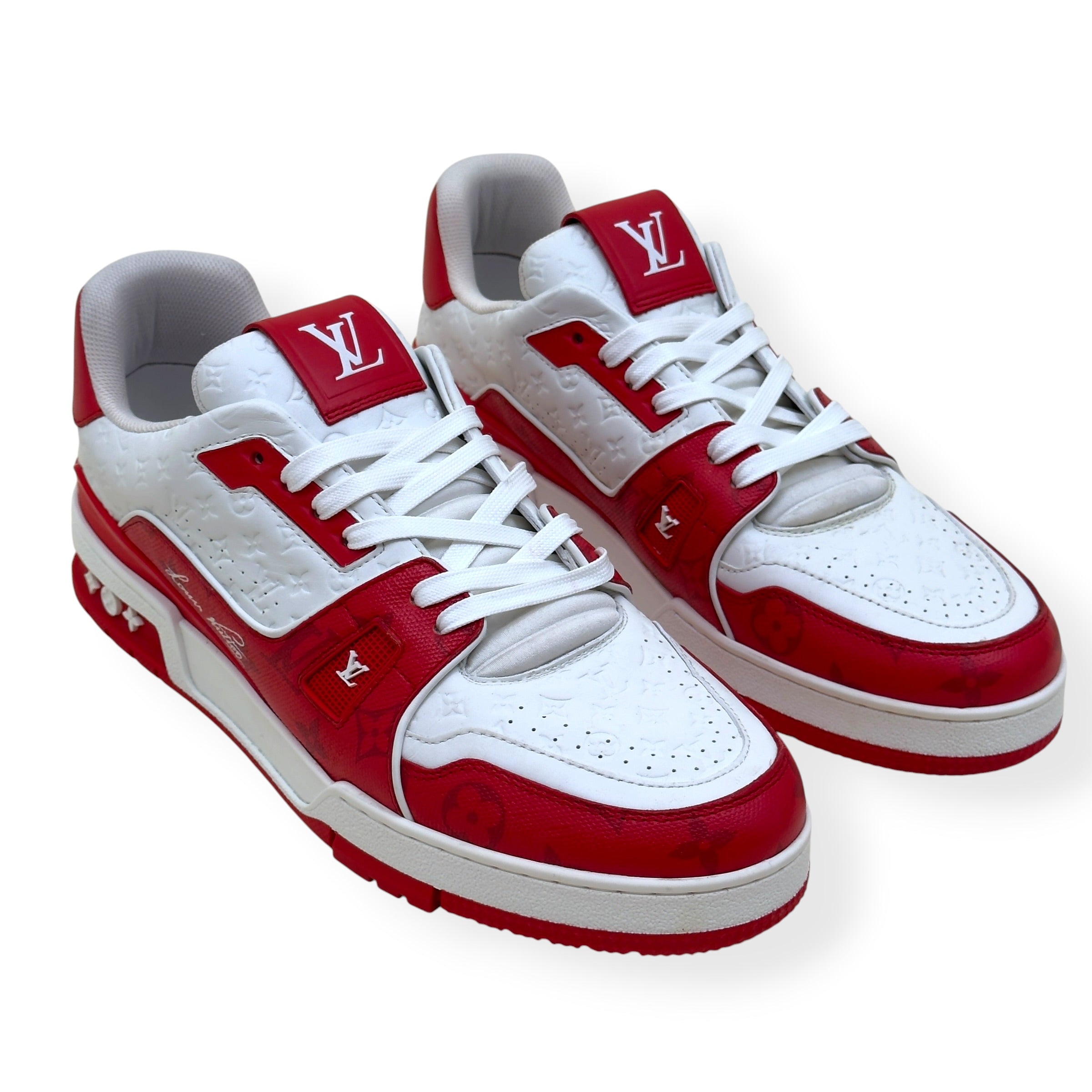 LOUIS VUITTON LV TRAINER SNEAKER RED WHITE MONOGRAM UK10