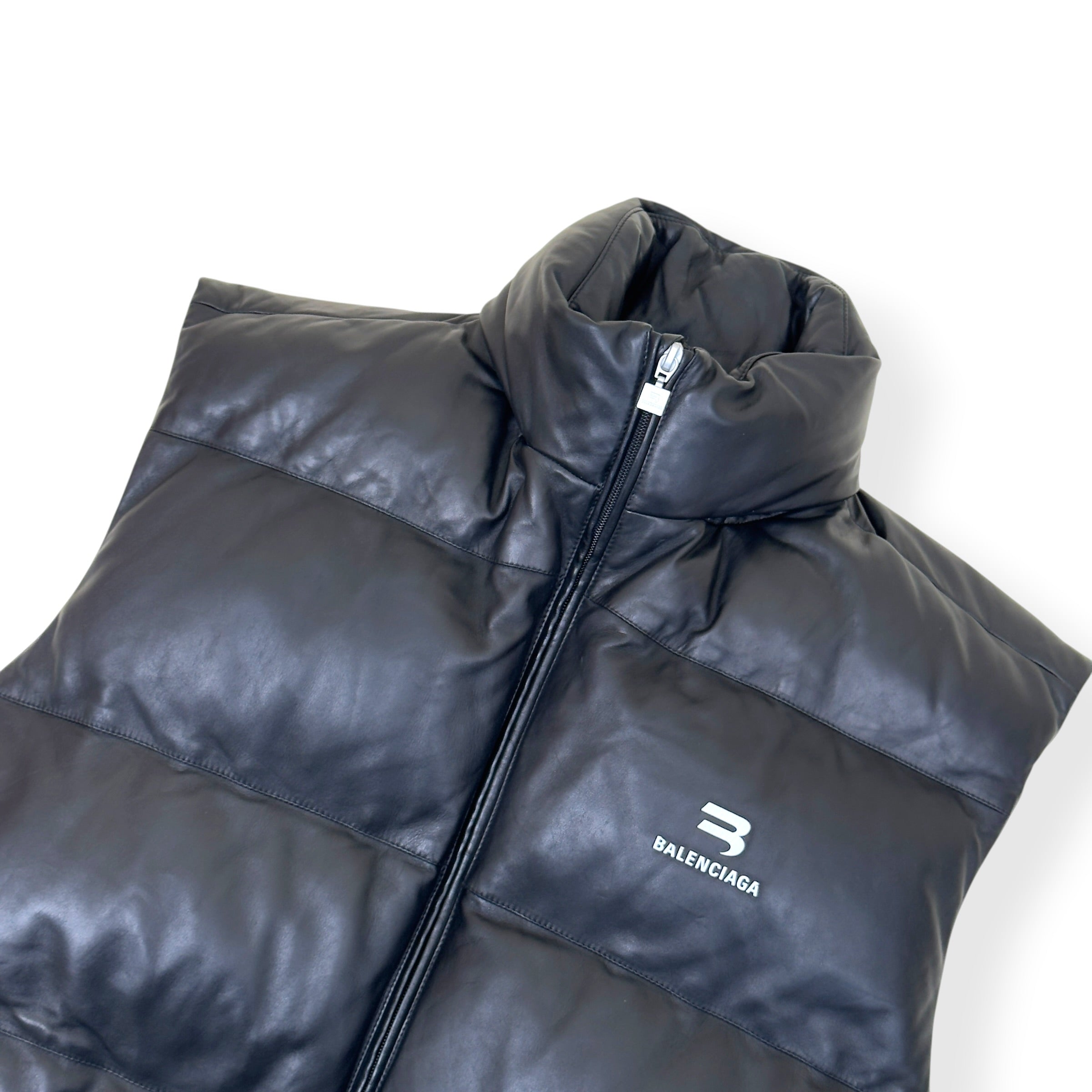 BALENCIAGA OVERSIZED SPORTY B SOFT LEATHER PUFFER VEST BLACK S