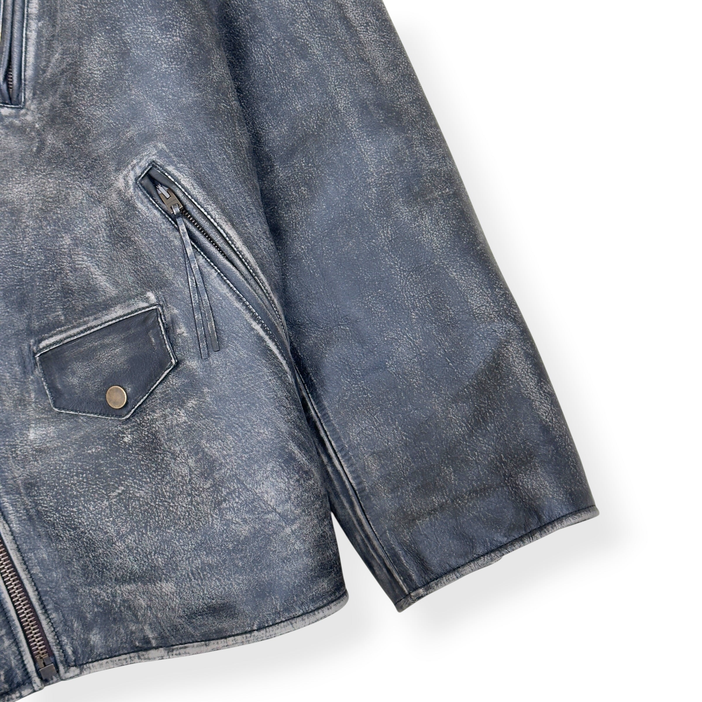ACNE STUDIOS DISTRESSED LEATHER BIKER JACKET GREY 50 / L
