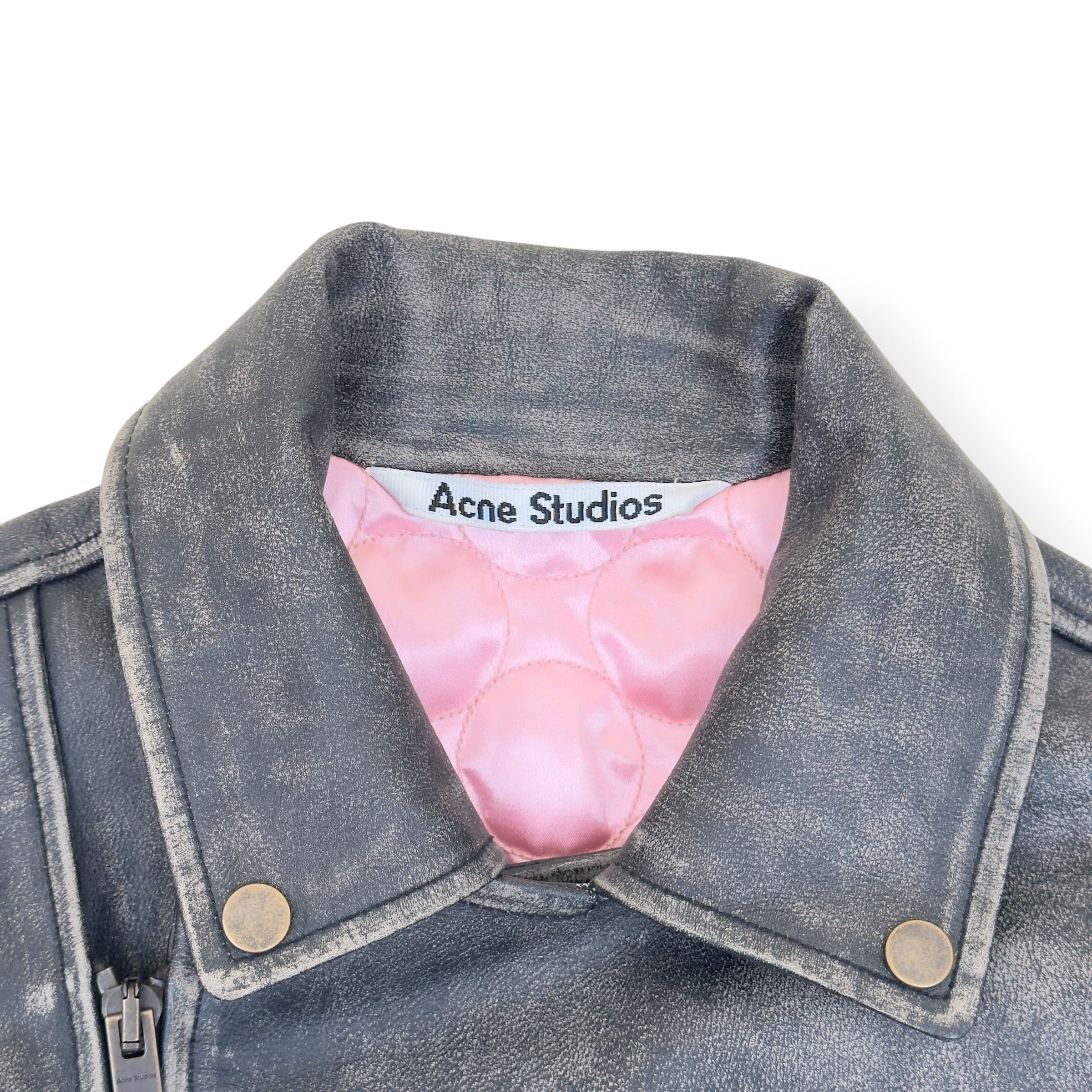 ACNE STUDIOS DISTRESSED LEATHER BIKER JACKET GREY 50 / L