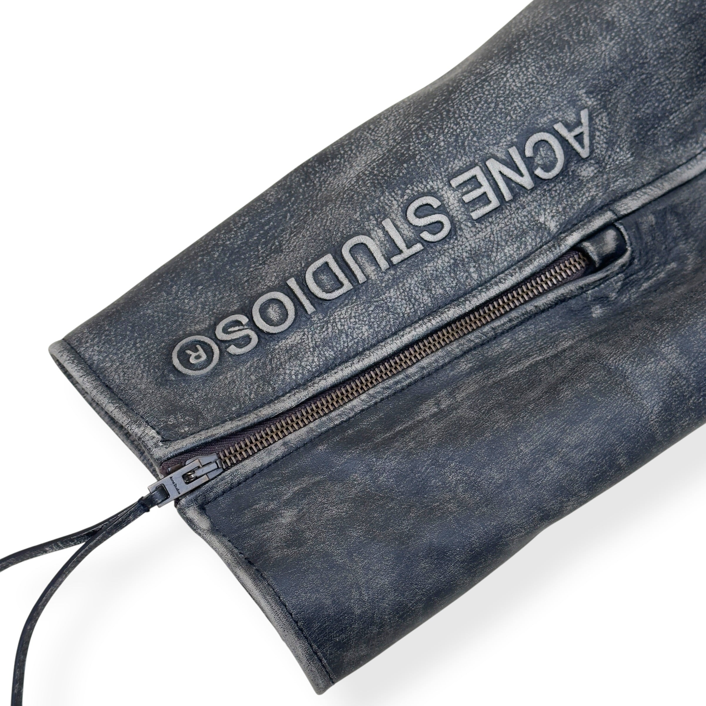 ACNE STUDIOS DISTRESSED LEATHER BIKER JACKET GREY 50 / L