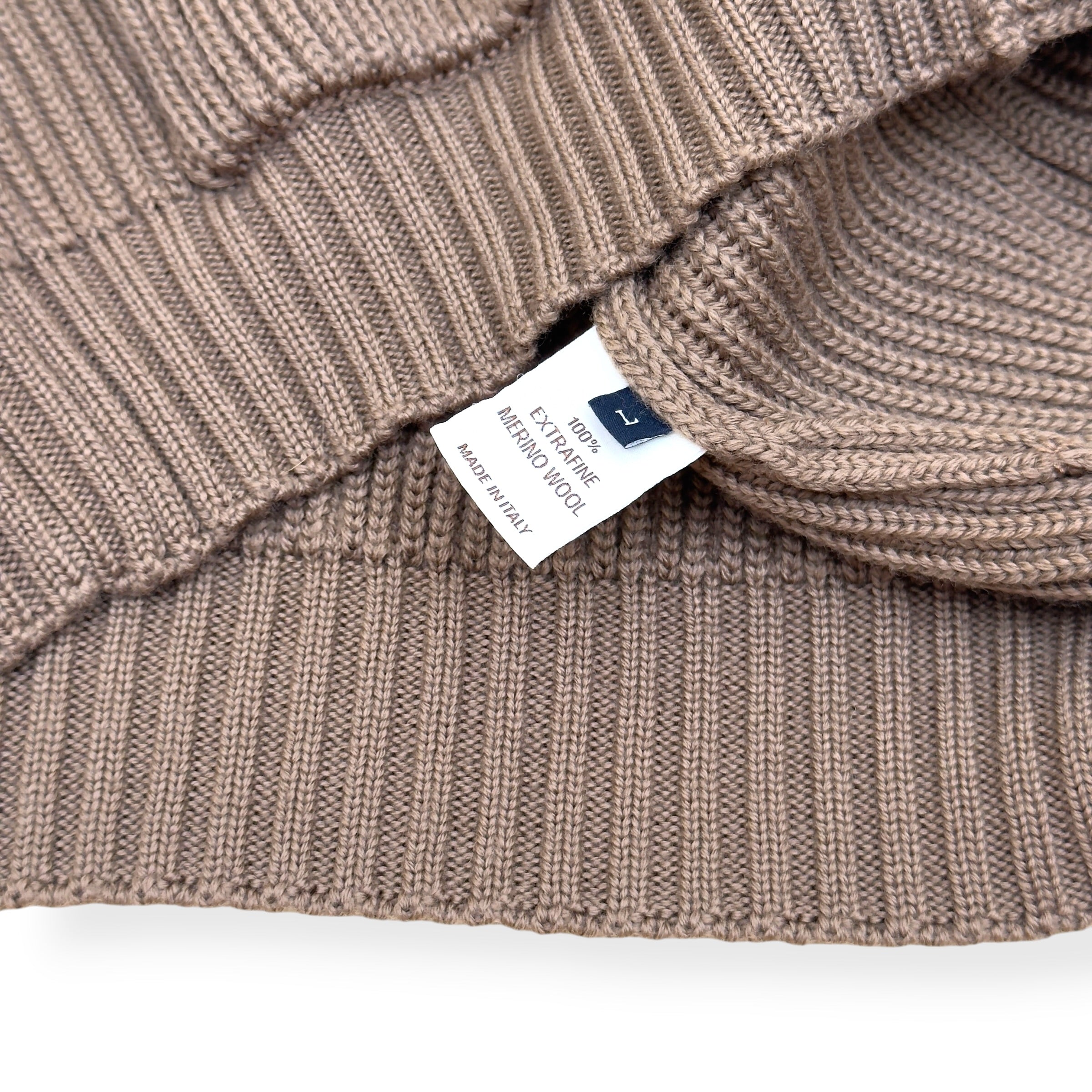 THOM SWEENEY EXTRAFINE MERINO WOOL SHAWL COLLAR CARDIGAN TAUPE L