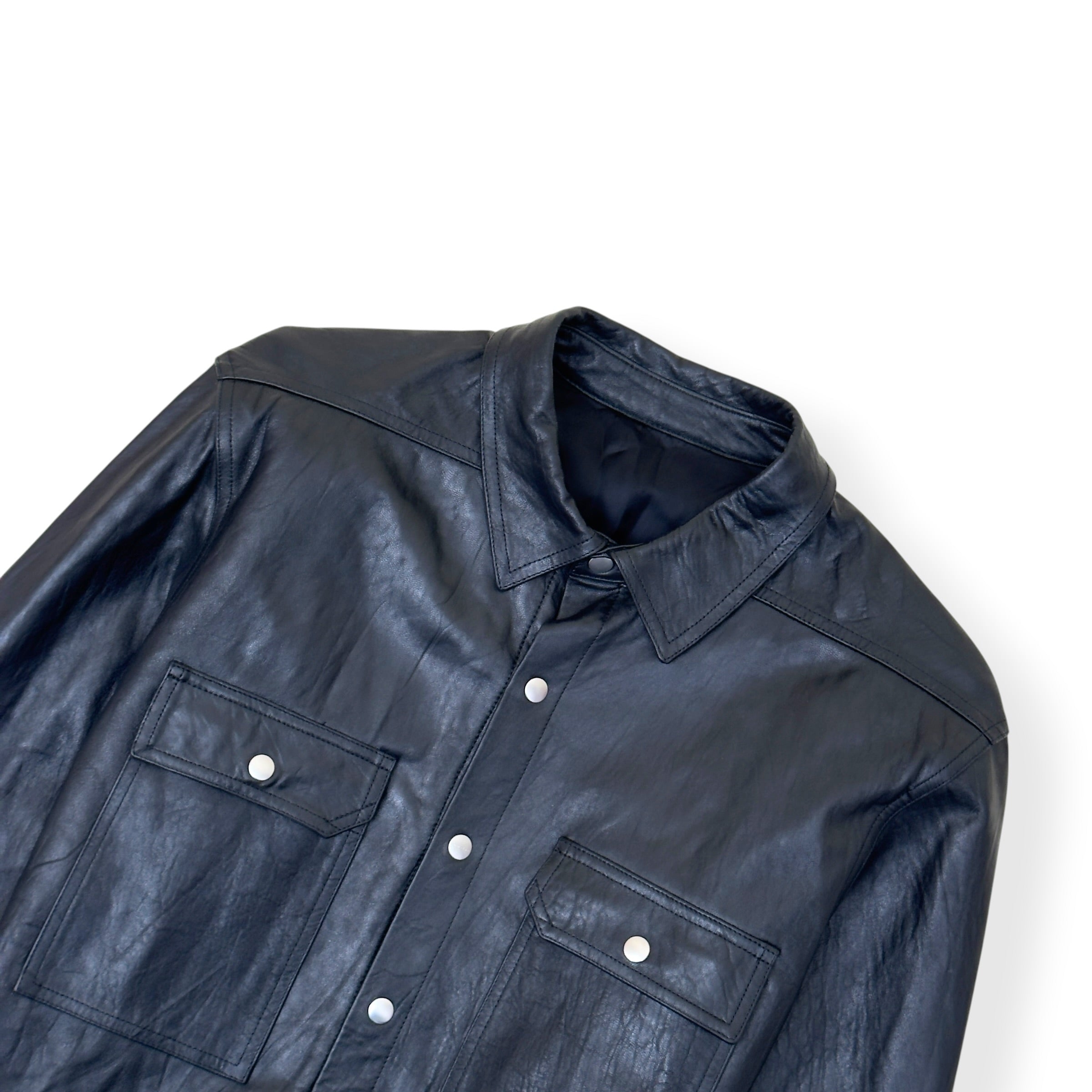 RICK OWENS PORTERVILLE OVERSIZED LEATHER SHIRT BLACK 52 / XL