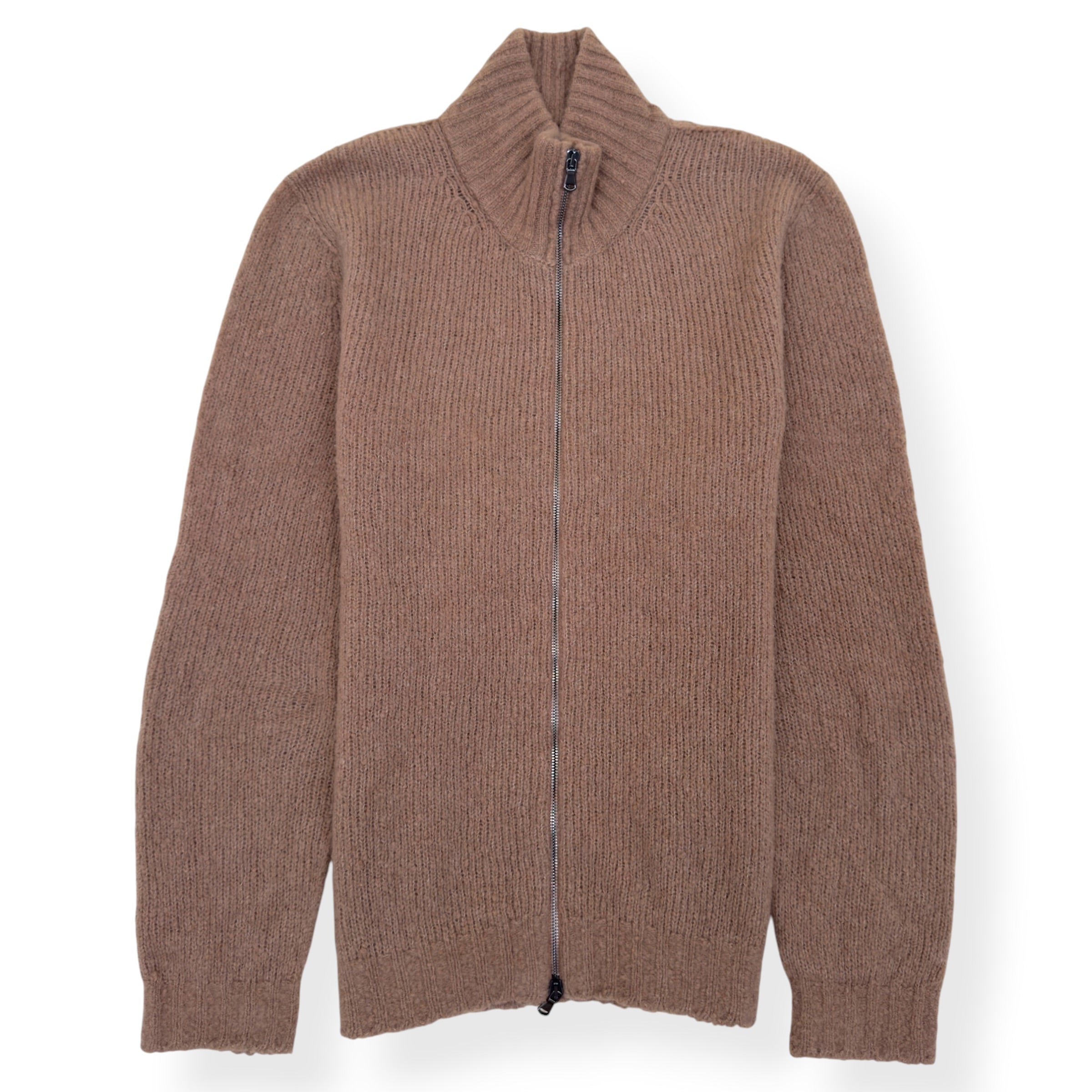 THOM SWEENEY MERINO / CASHMERE RIBBED ZIP-UP CARDIGAN CAMEL M