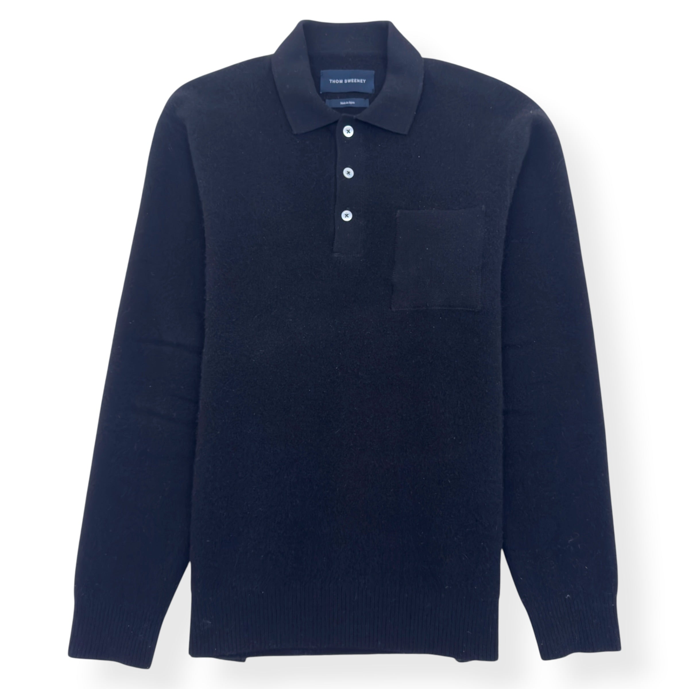 THOM SWEENEY WOOL LONG SLEEVE POLO SHIRT BLACK L