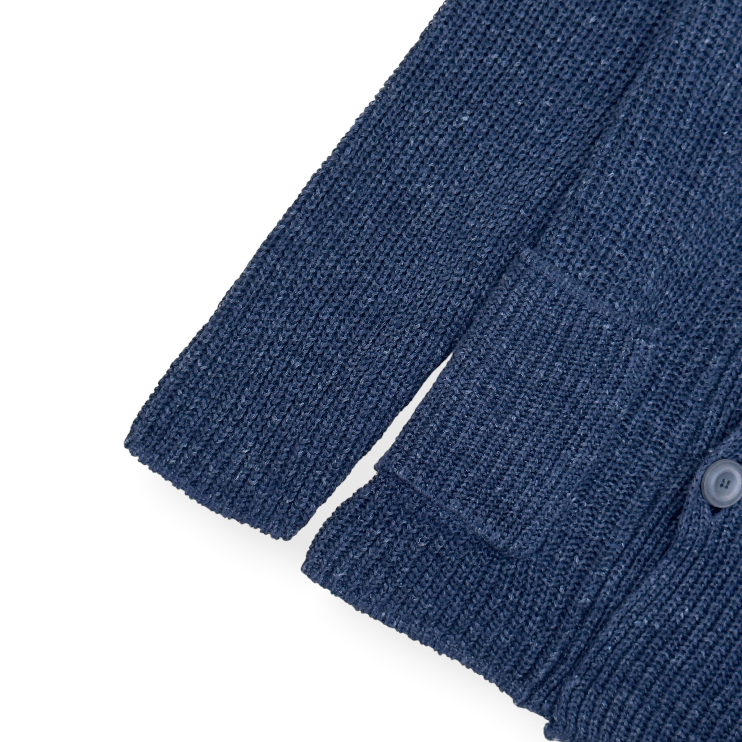 THOM SWEENEY LINEN SHAWL COLLAR RIBBED CARDIGAN BLUE M