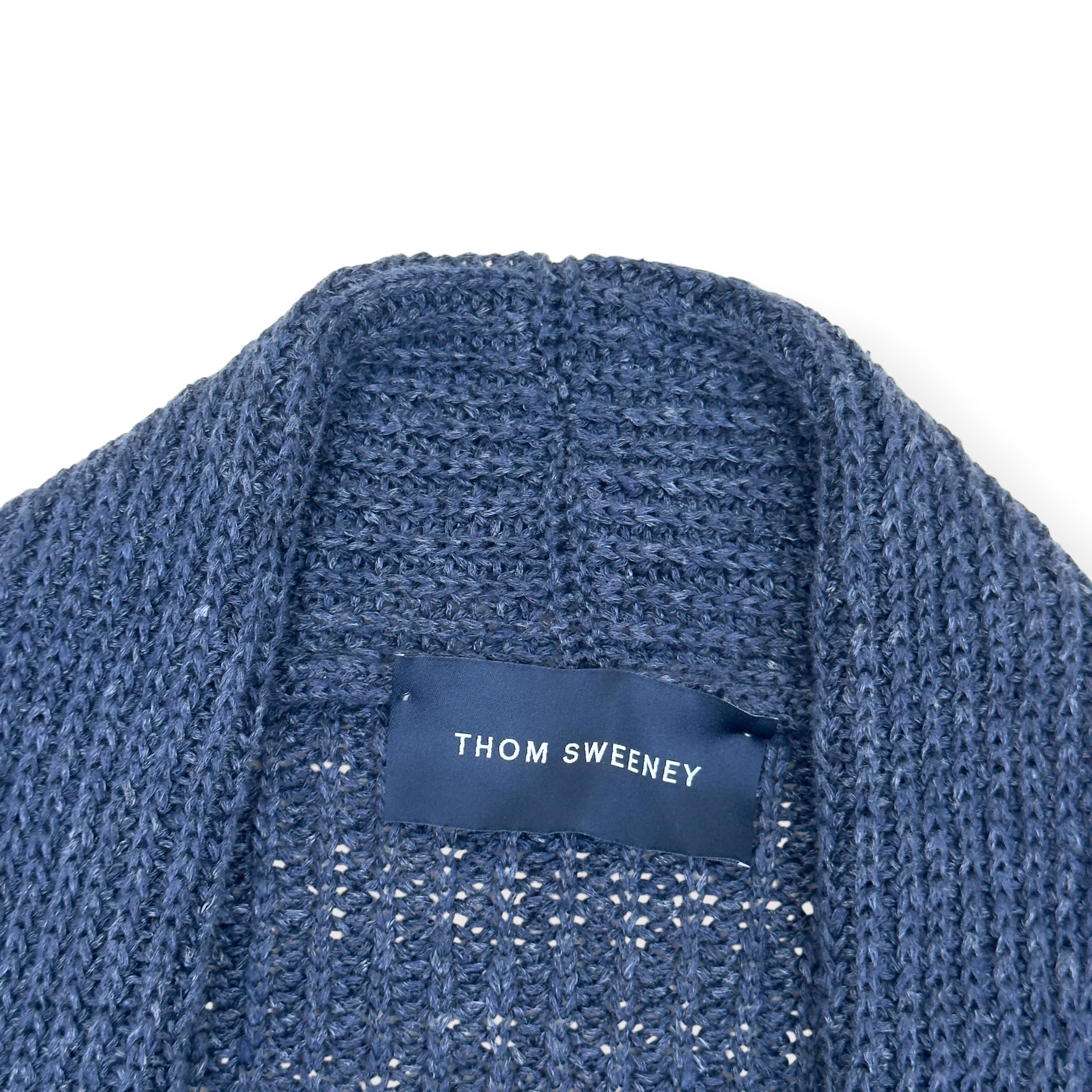 THOM SWEENEY LINEN SHAWL COLLAR RIBBED CARDIGAN BLUE M