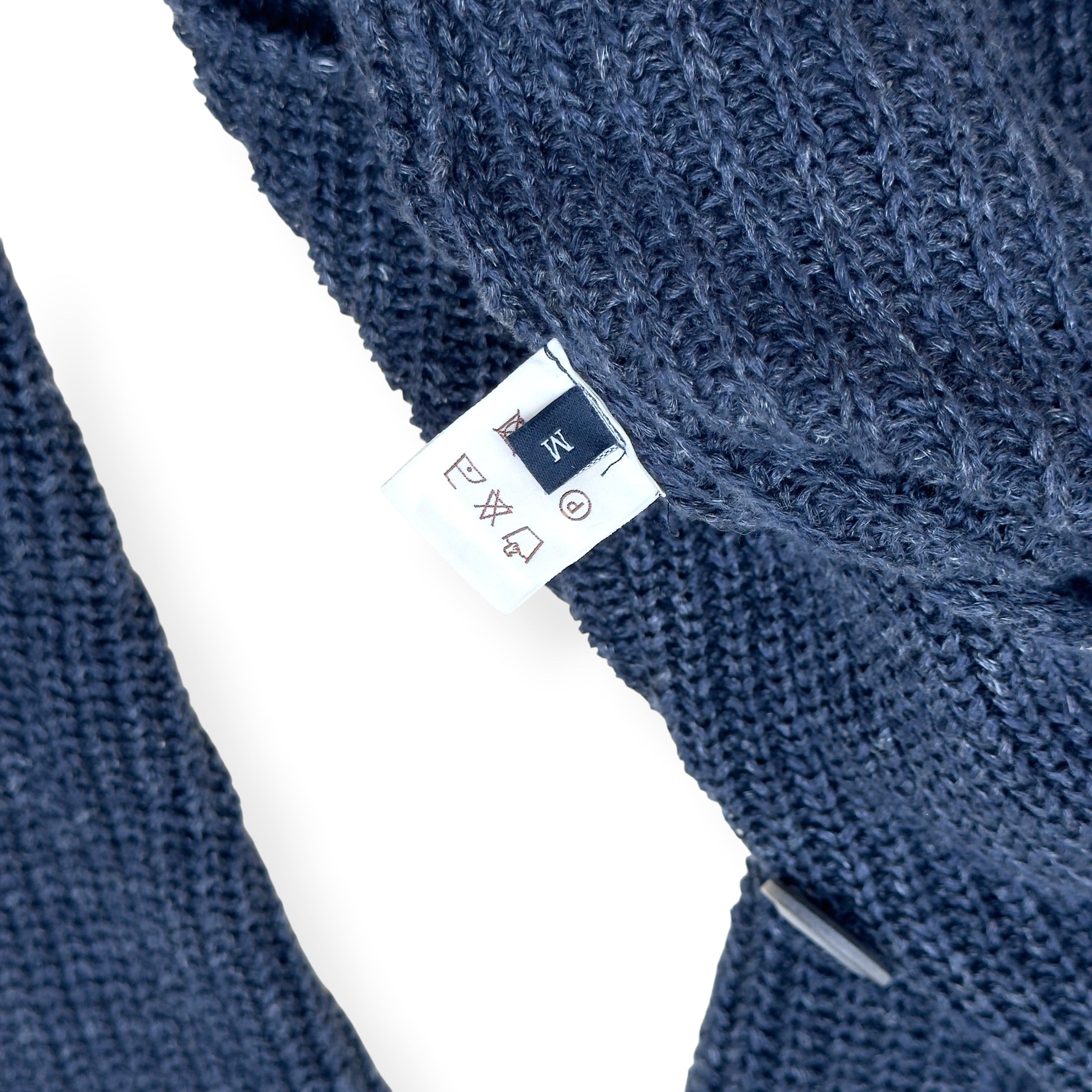 THOM SWEENEY LINEN SHAWL COLLAR RIBBED CARDIGAN BLUE M