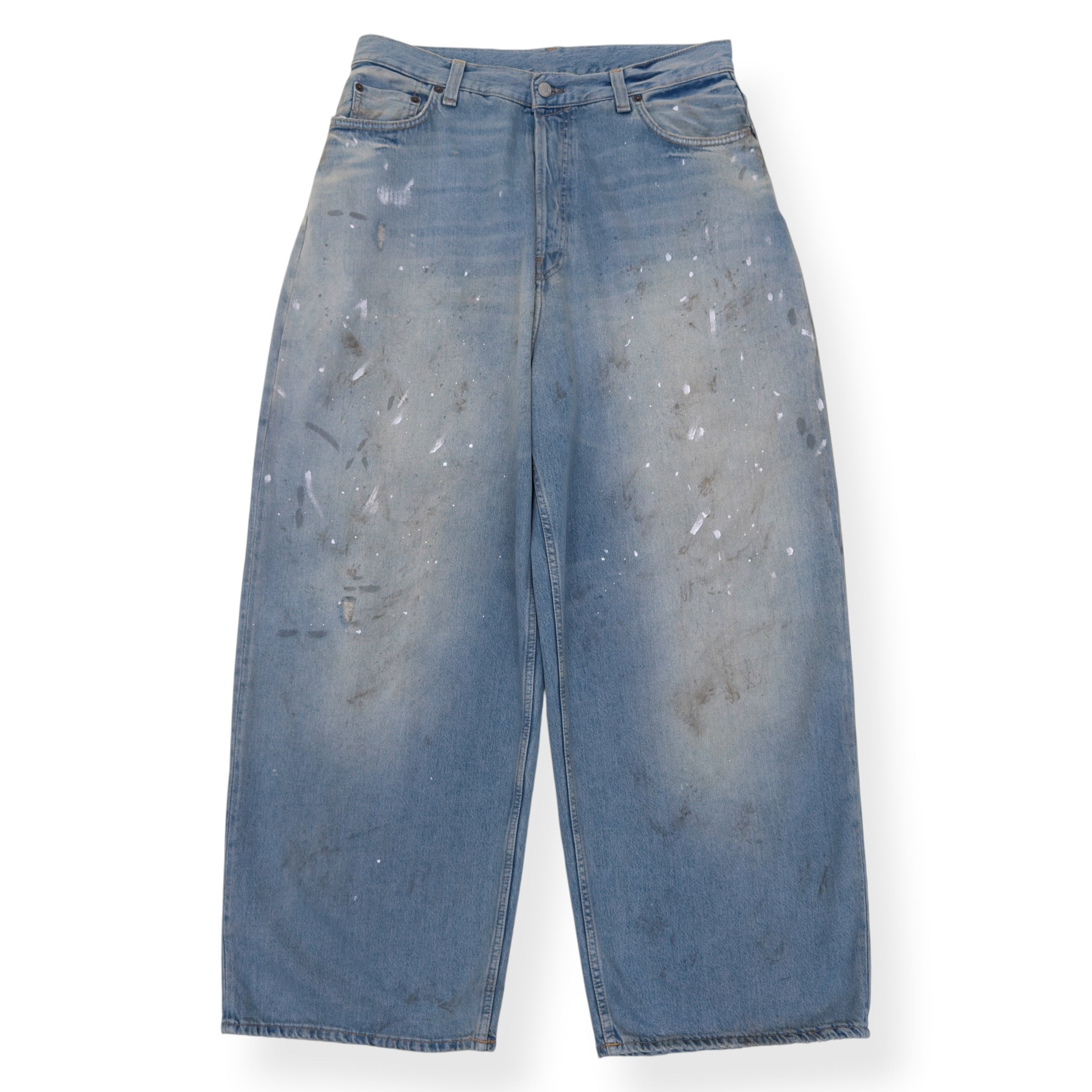 ACNE STUDIOS 2023M PAINT SPLATTER WIDE LEG JEANS BLUE EUR 50 / L