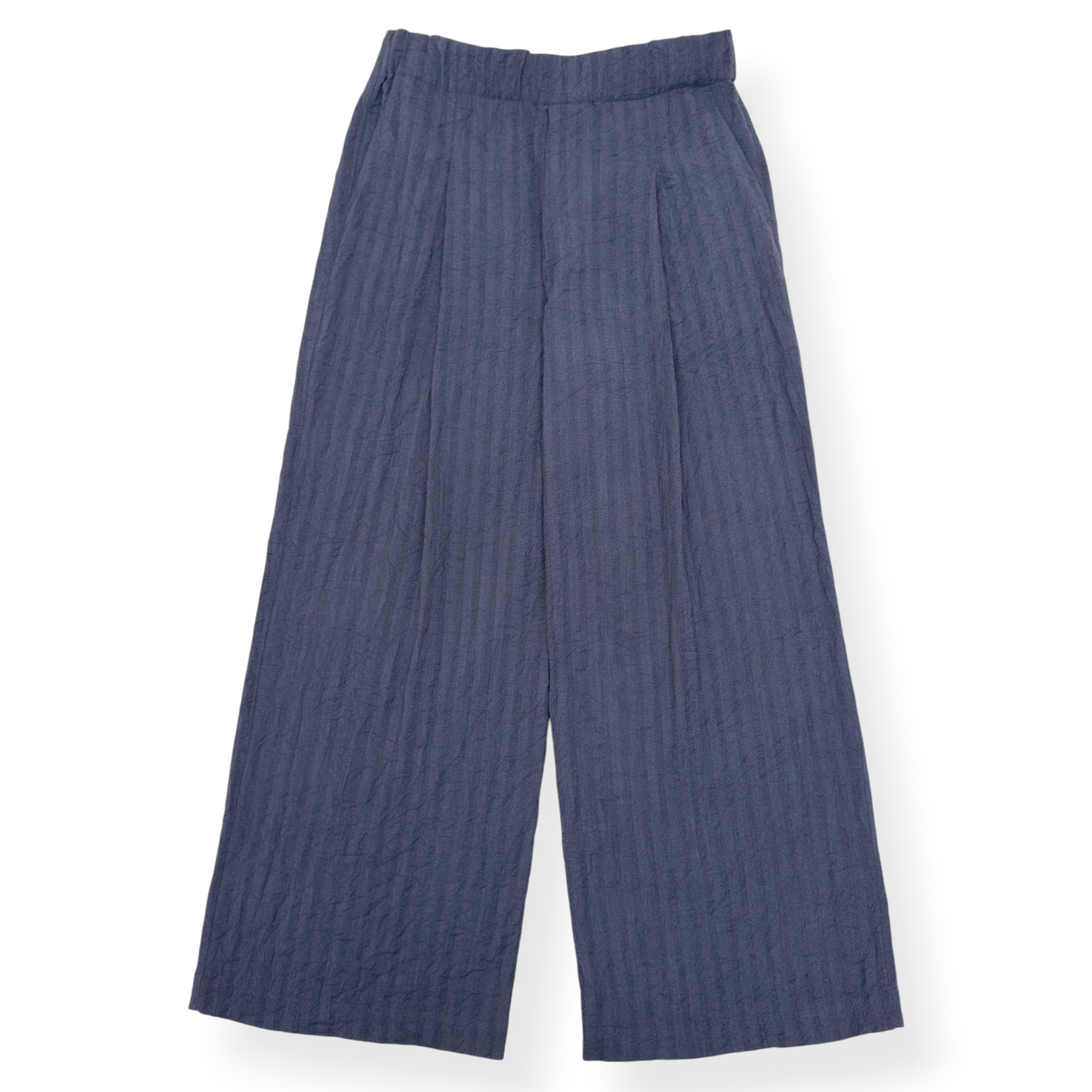 DRIES VAN NOTEN HERRINGBONE WIDE LEG TROUSERS NAVY L