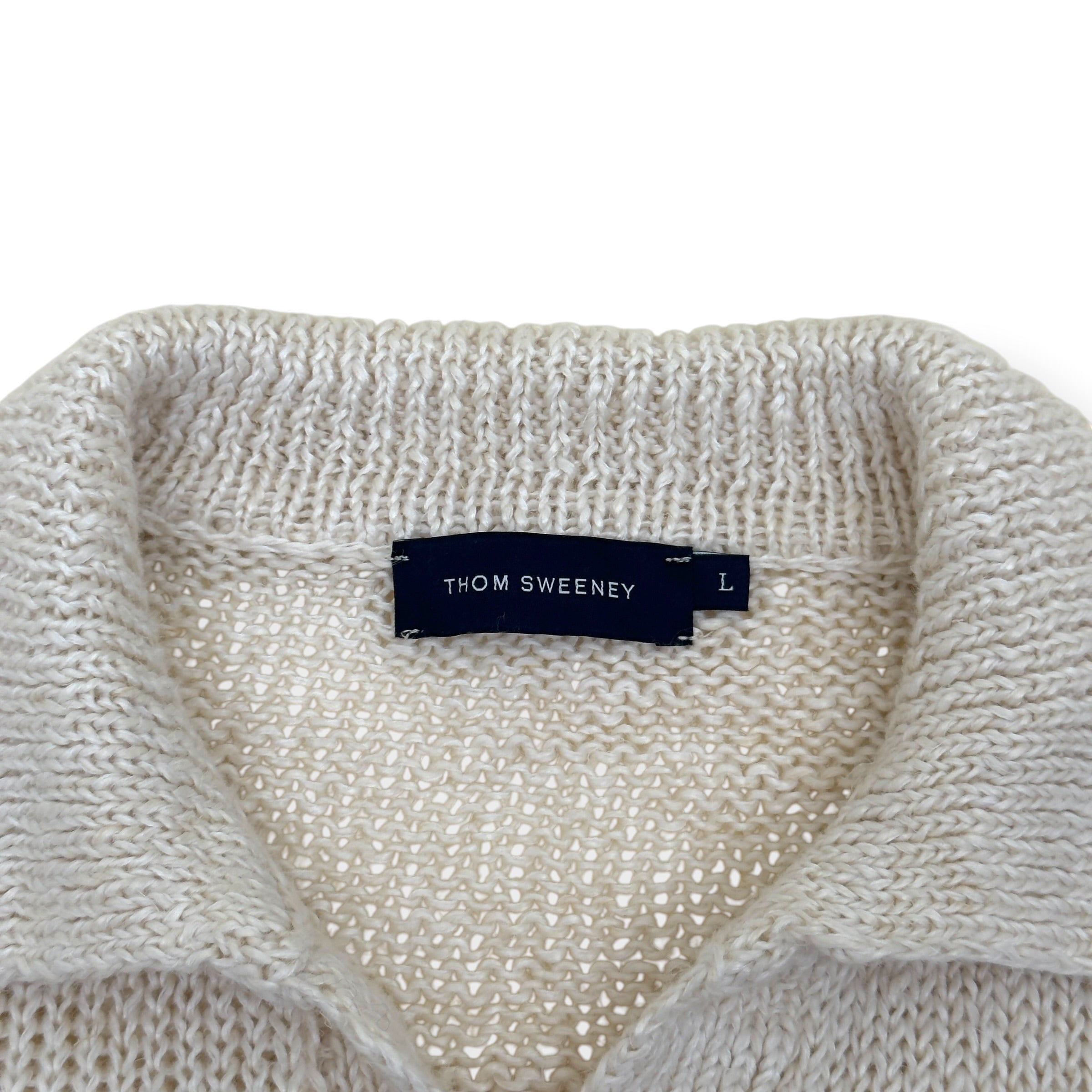 THOM SWEENEY LINEN BLEND WIDE GAUGE SKIPPER POLO SHIRT ECRU L