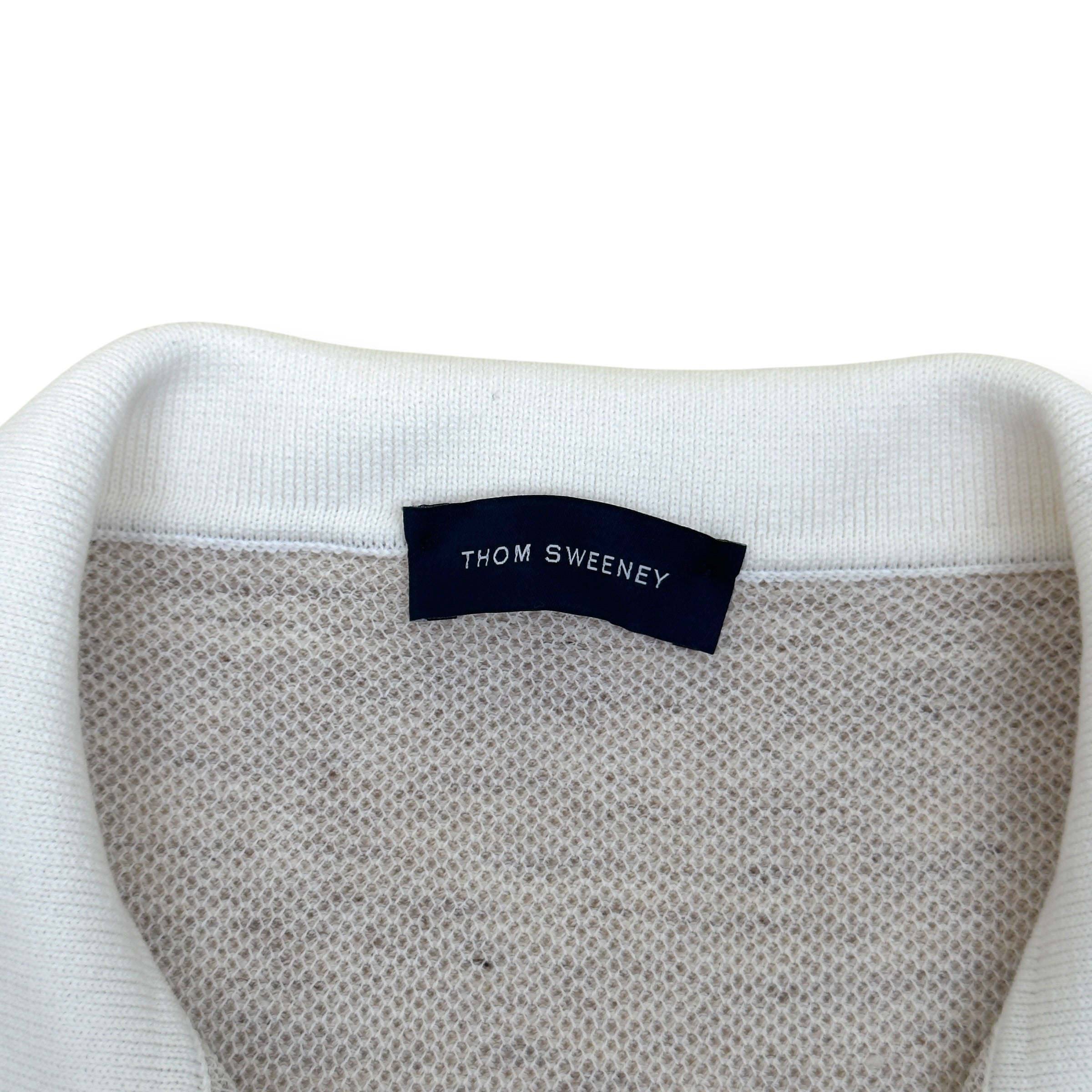 THOM SWEENEY COTTON / LINEN SHORT SLEEVE KNIT POLO GREY / WHITE M