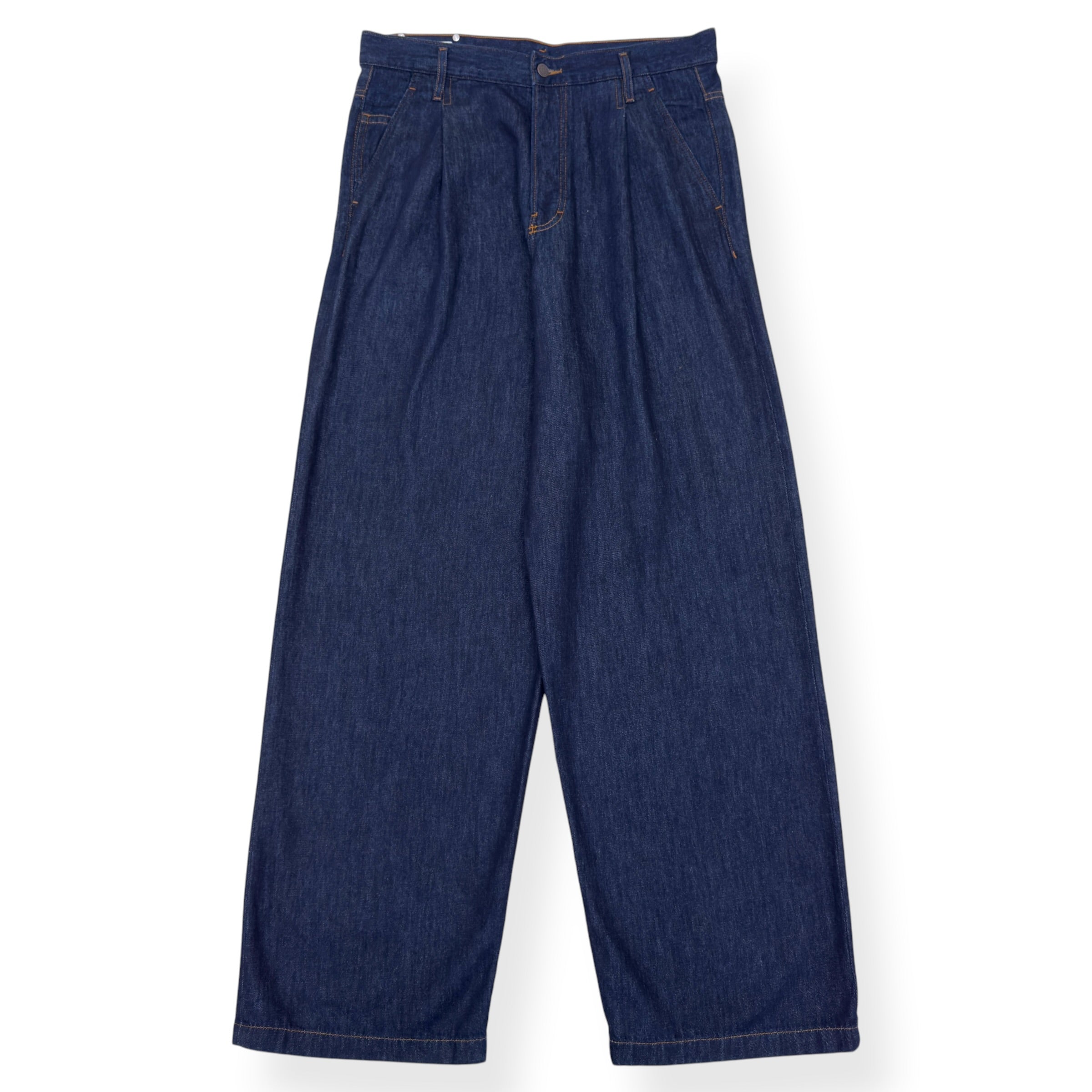DRIES VAN NOTEN PLEATED WIDE LEG DENIM TROUSERS INDIGO 33 / M