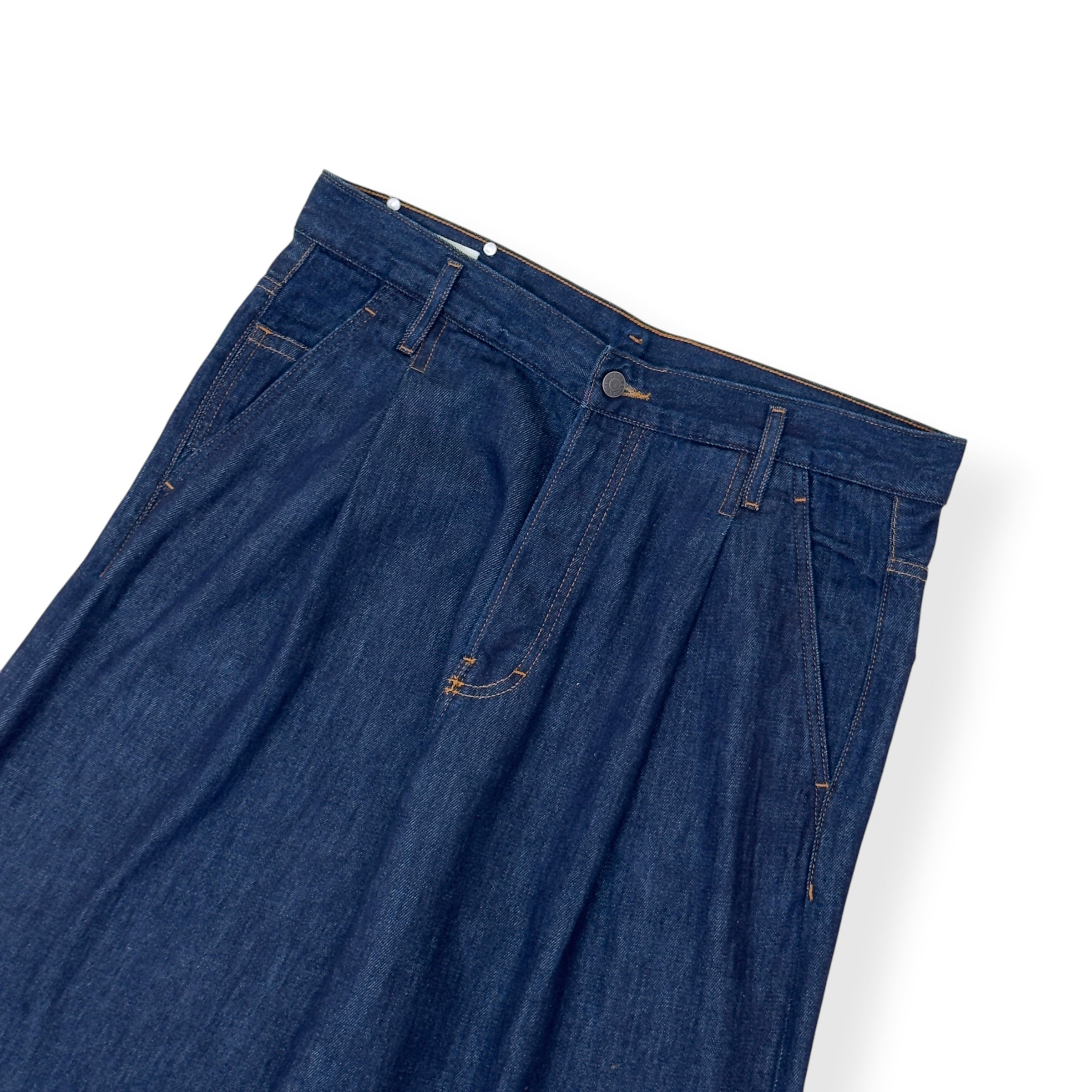 DRIES VAN NOTEN PLEATED WIDE LEG DENIM TROUSERS INDIGO 33 / M