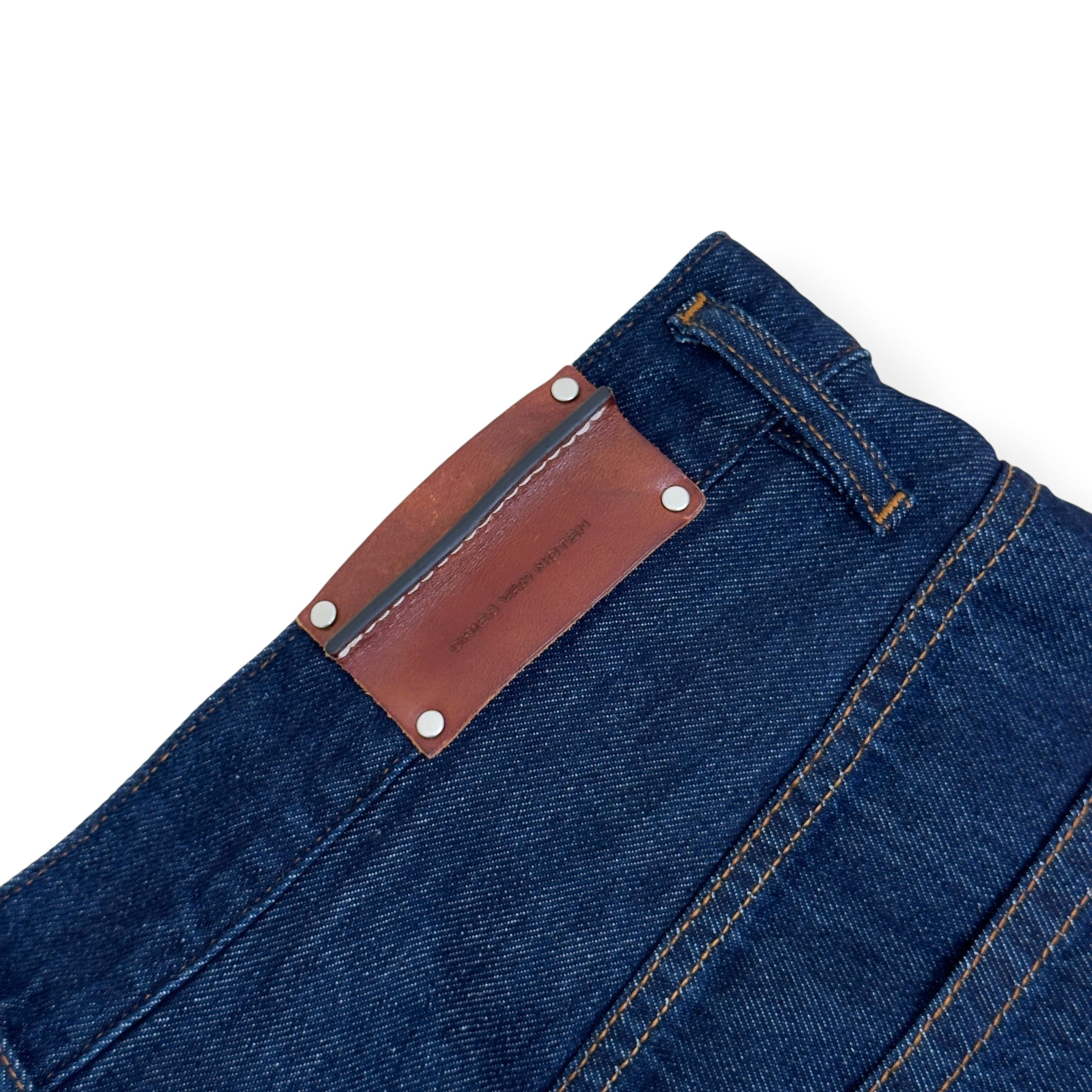 DRIES VAN NOTEN PLEATED WIDE LEG DENIM TROUSERS INDIGO 33 / M