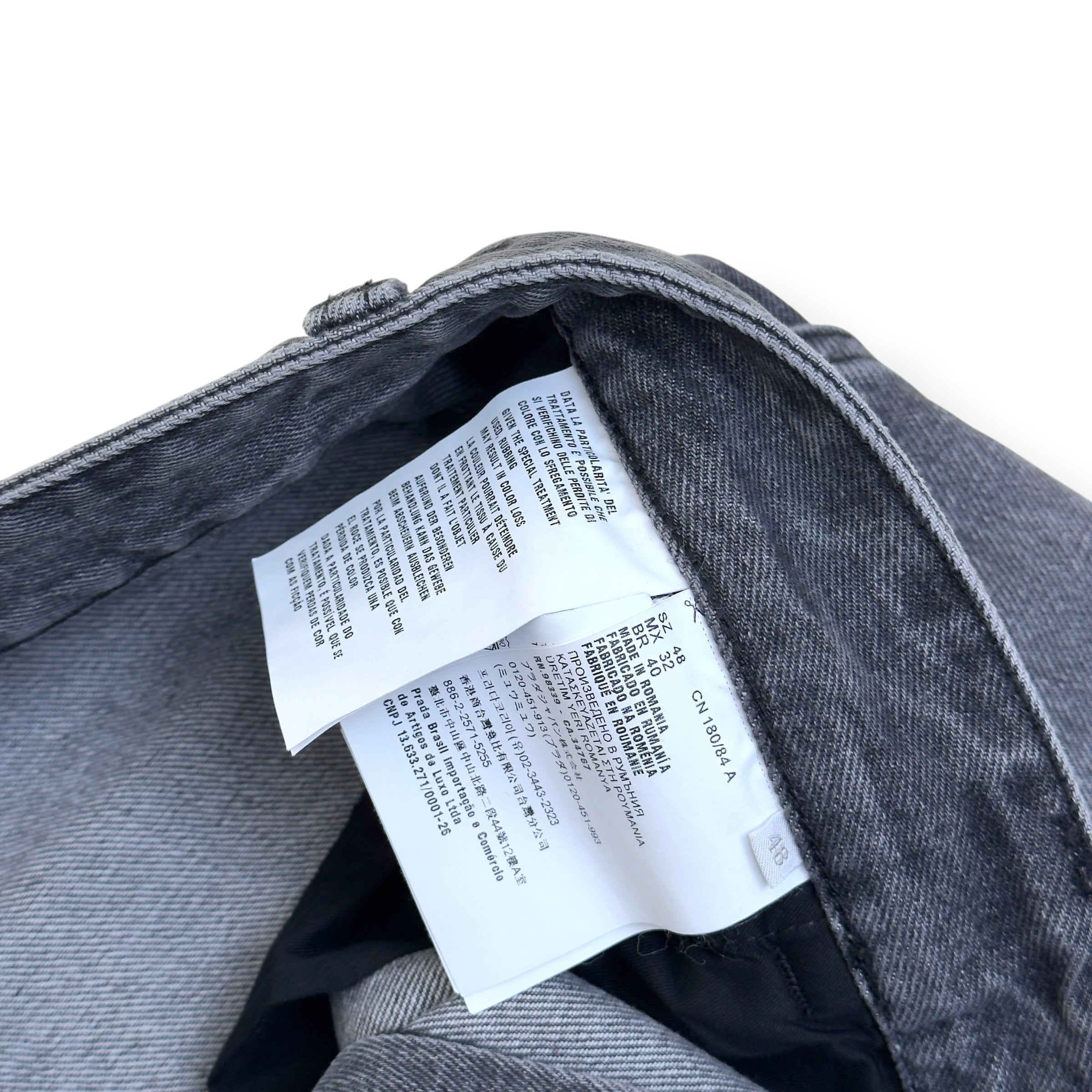 PRADA TRIANGLE LOGO WIDE LEG JEANS GREY 48 / M