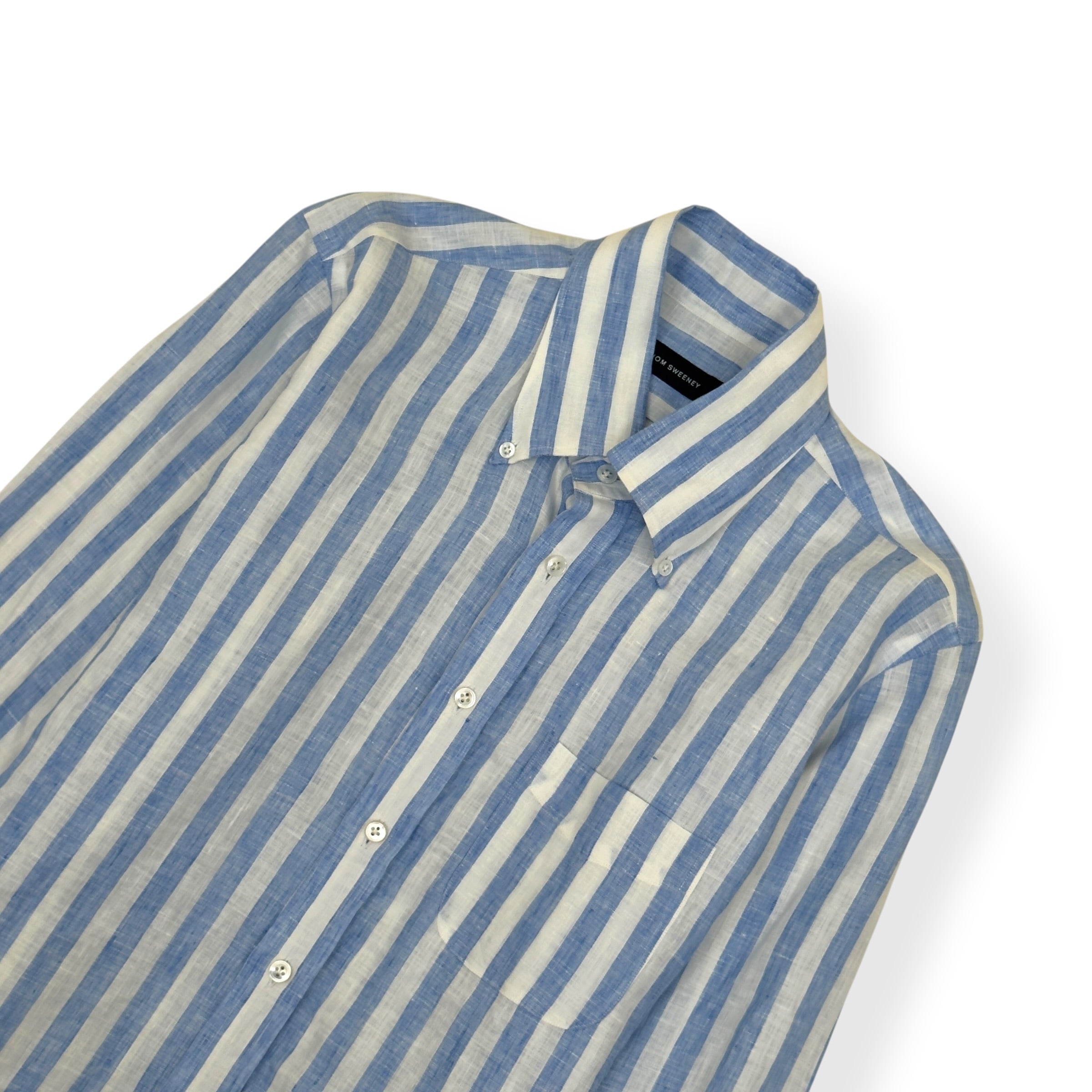 THOM SWEENEY STRIPED LINEN SHIRT BLUE WHITE 16 / L