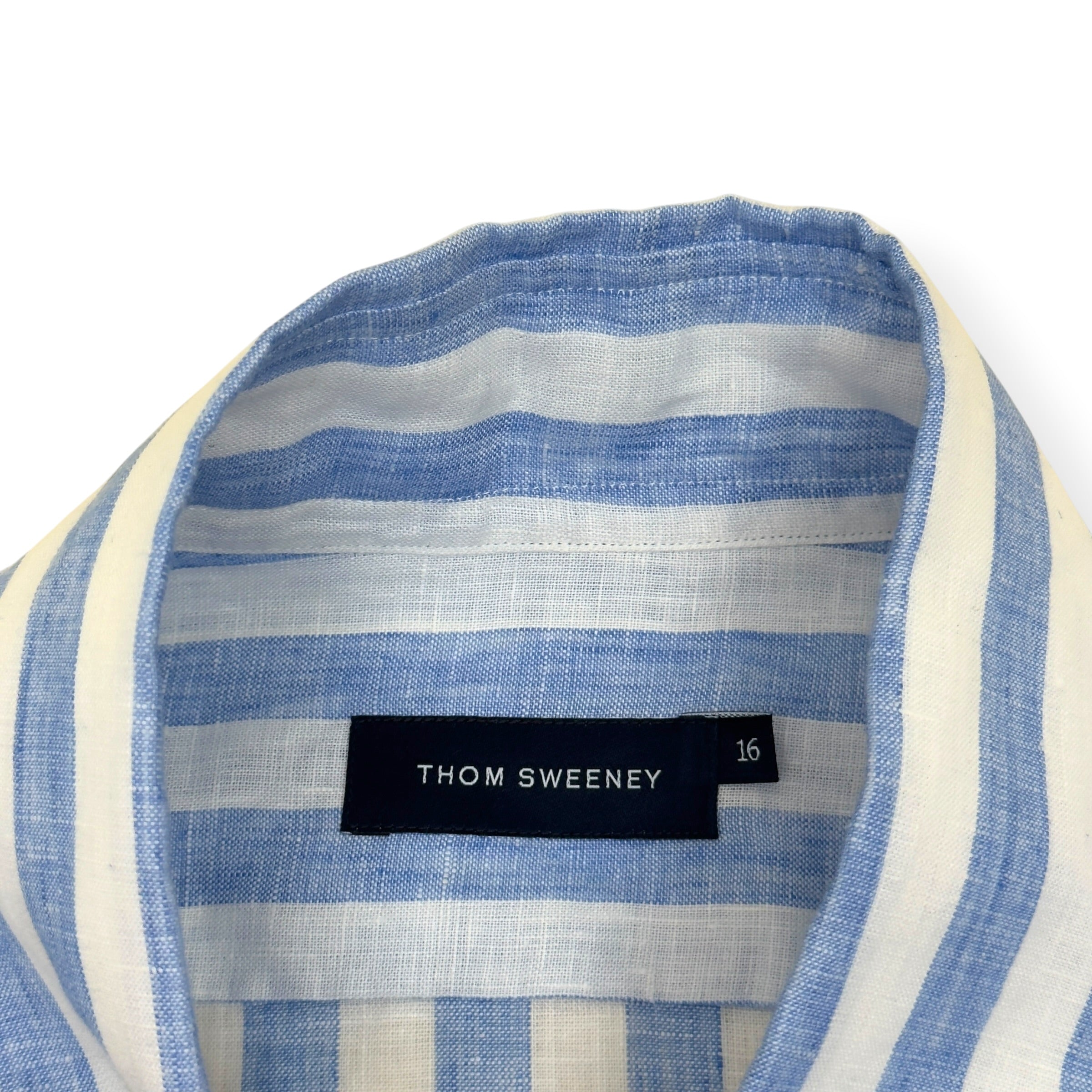 THOM SWEENEY STRIPED LINEN SHIRT BLUE WHITE 16 / L