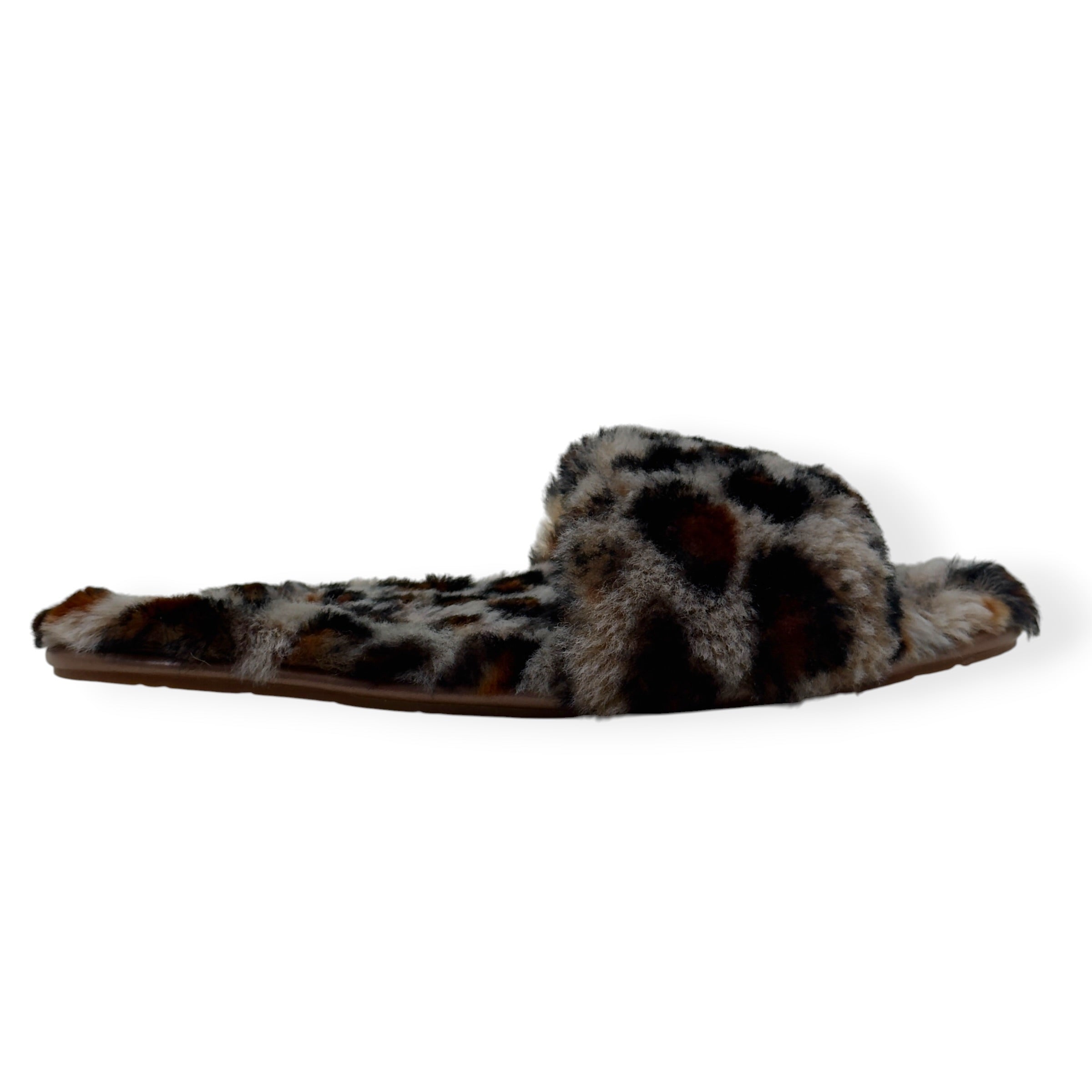 UGG FLUFF YEAH SLIDE II LEOPARD PRINT SLIPPER BROWN UK7