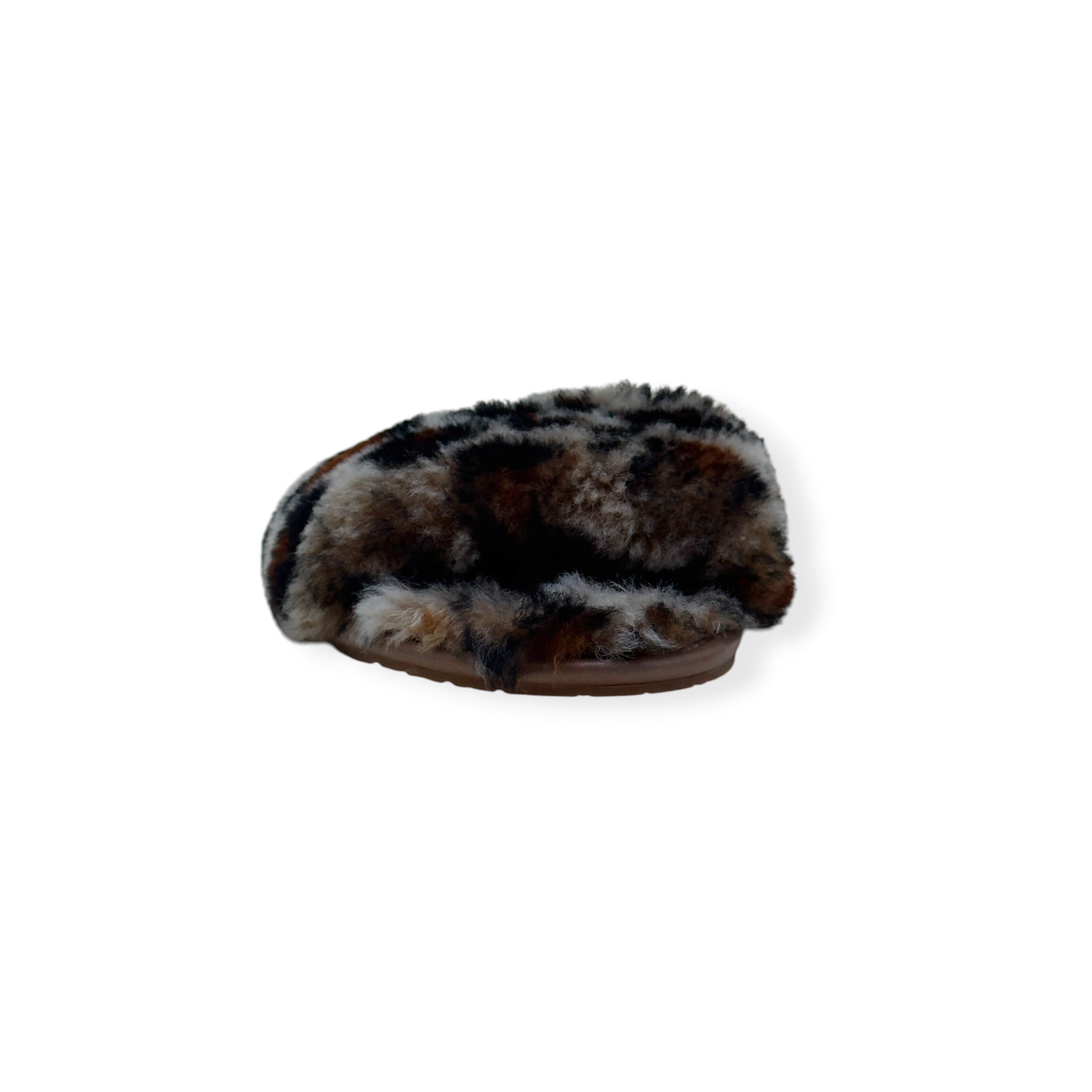 UGG FLUFF YEAH SLIDE II LEOPARD PRINT SLIPPER BROWN UK7