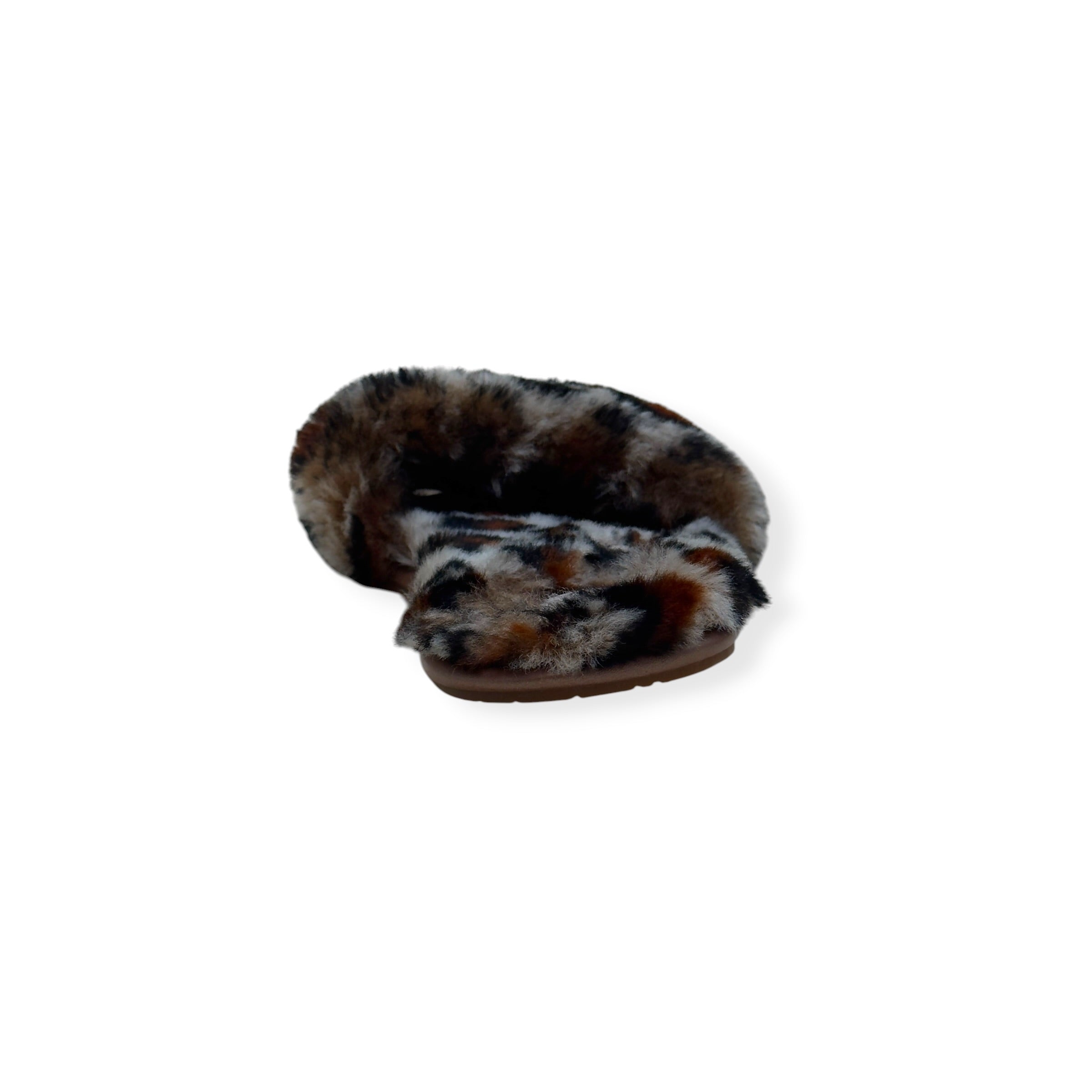 UGG FLUFF YEAH SLIDE II LEOPARD PRINT SLIPPER BROWN UK7
