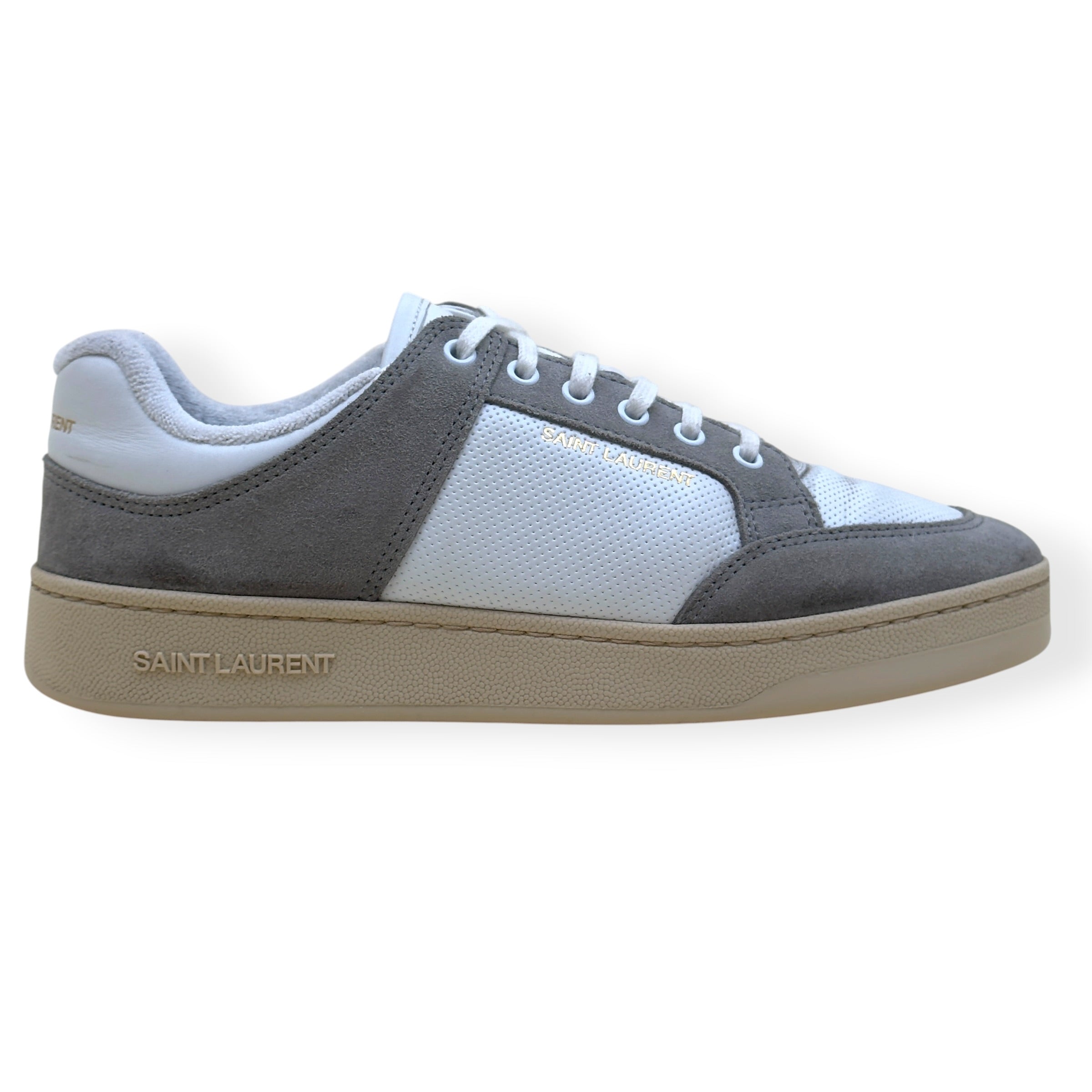 SAINT LAURENT SL/61 PANELLED SUEDE LEATHER SNEAKER GREY / WHITE 43 / UK9